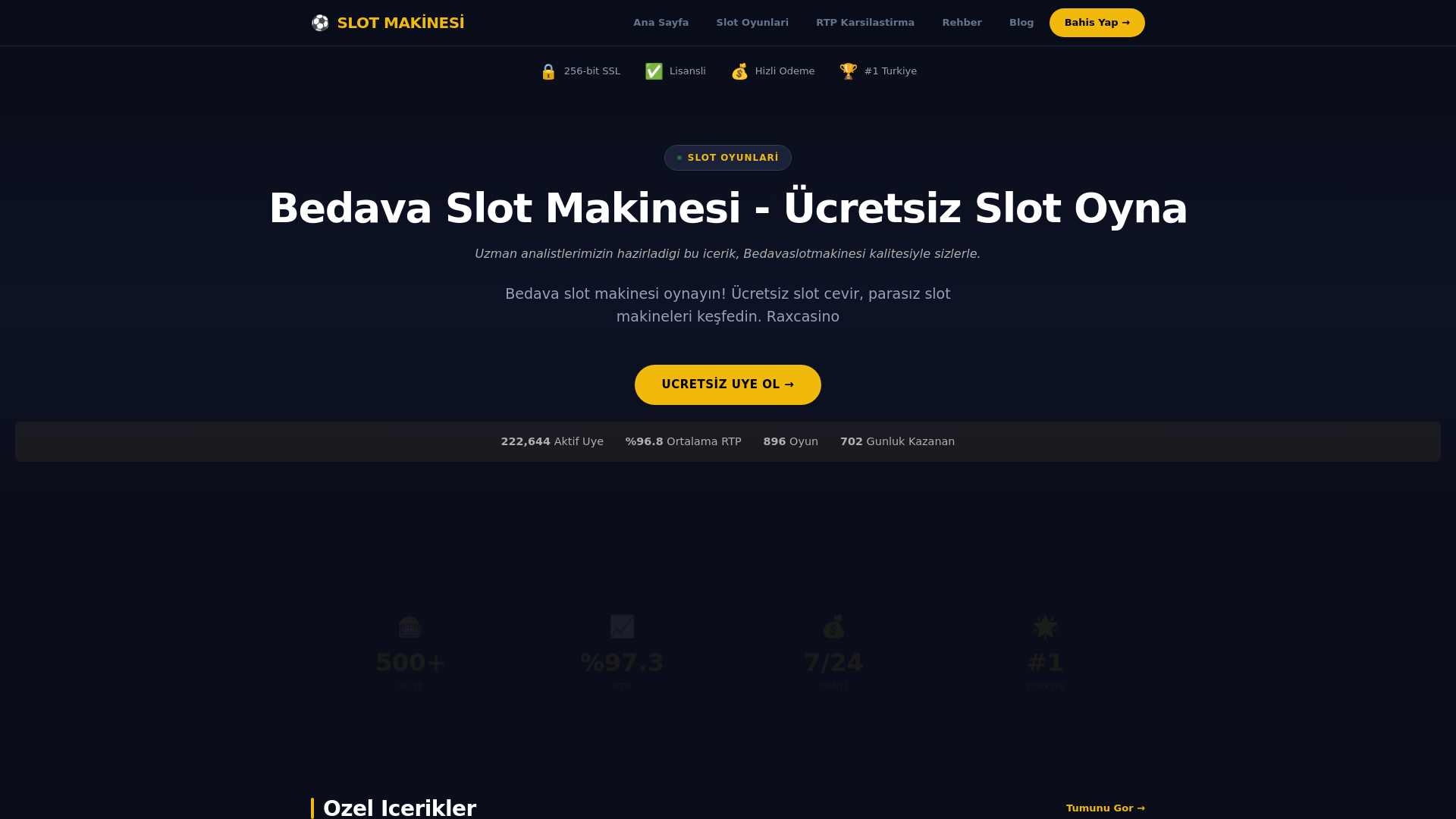 website screenshot of https://bedavaslotmakinesi.com