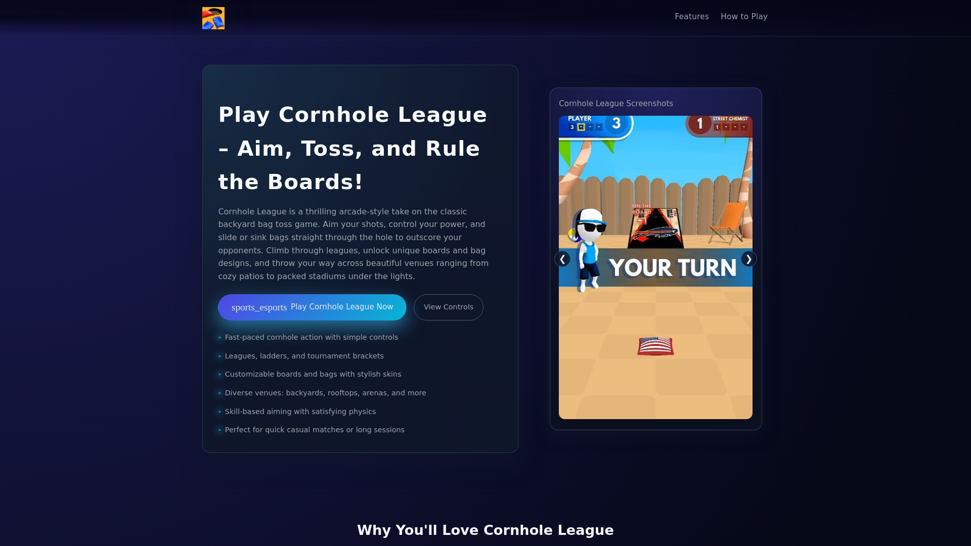 website screenshot of https://cornholeleague.pages.dev/