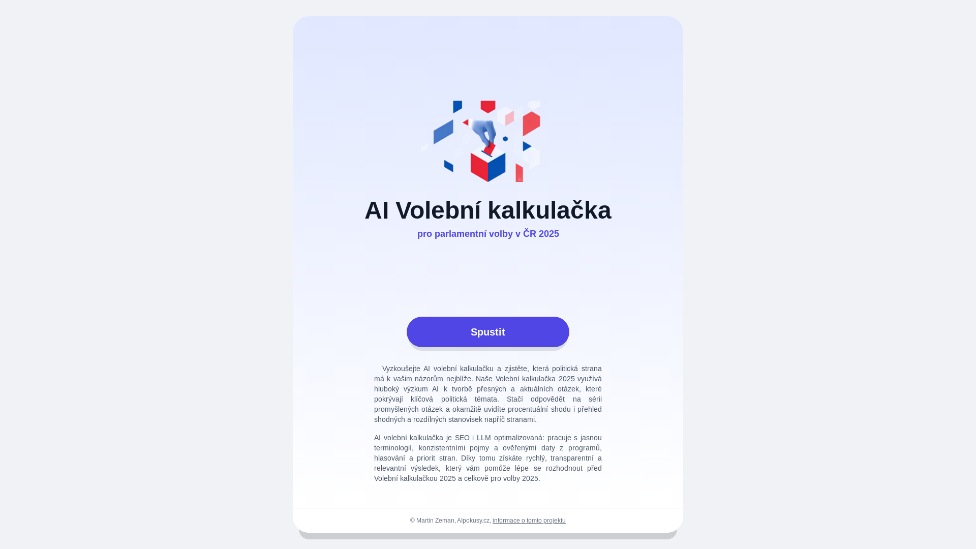 website screenshot of https://aivolebnikalkulacka.cz/