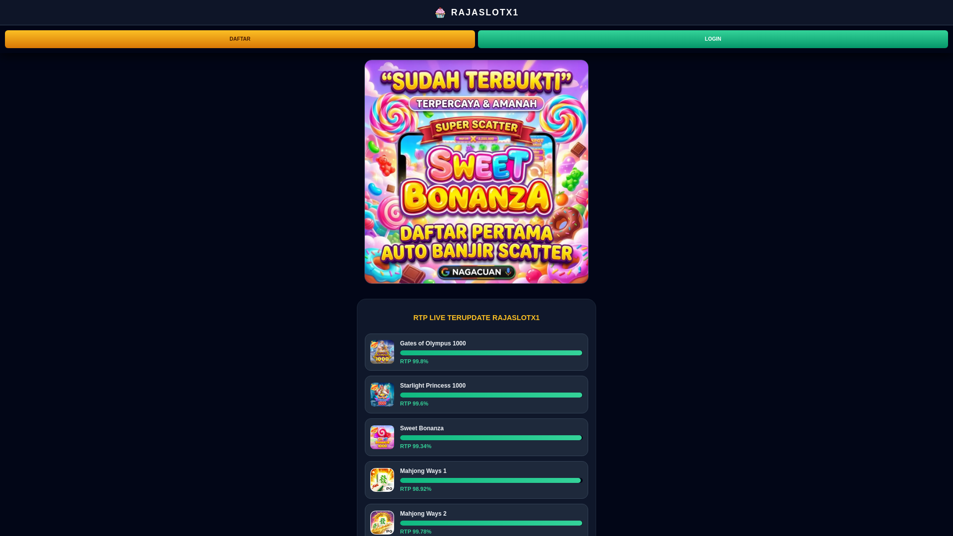 website screenshot of https://rajaslotx1.site/