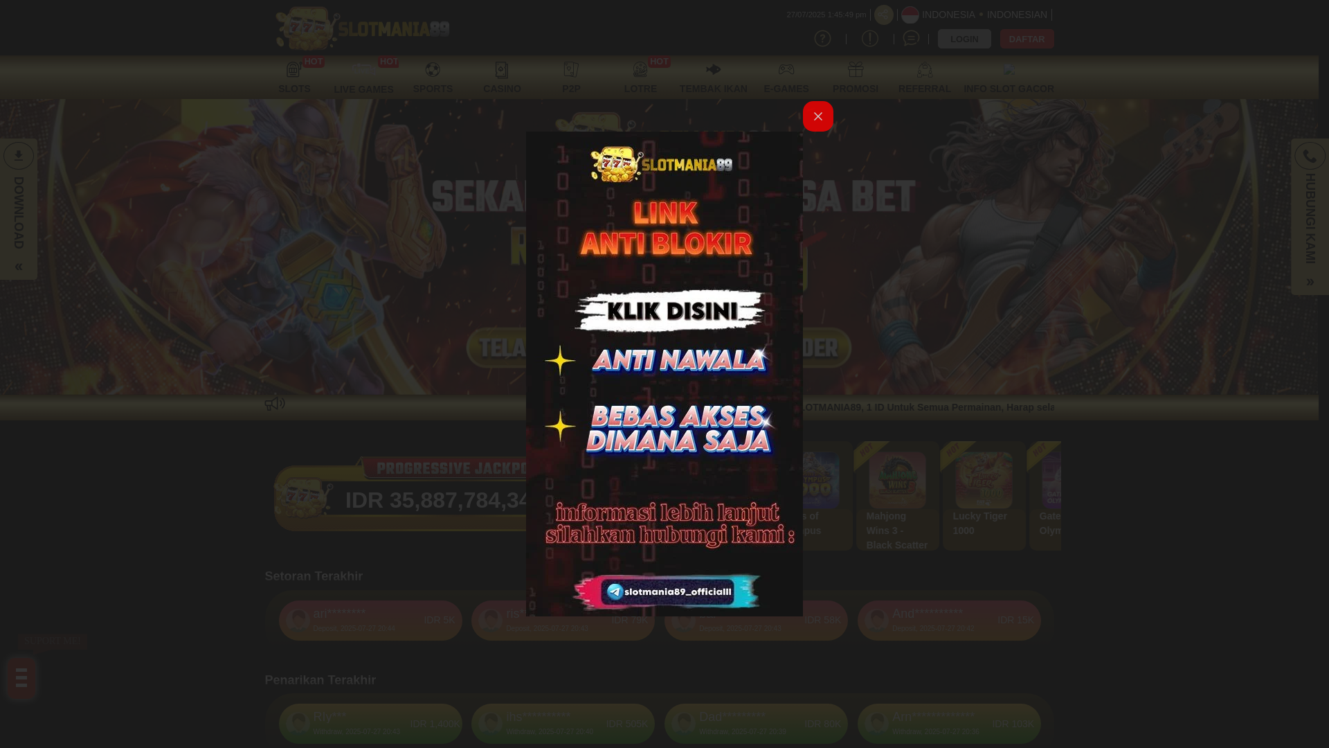 website screenshot of https://slotmania89s10.xyz/