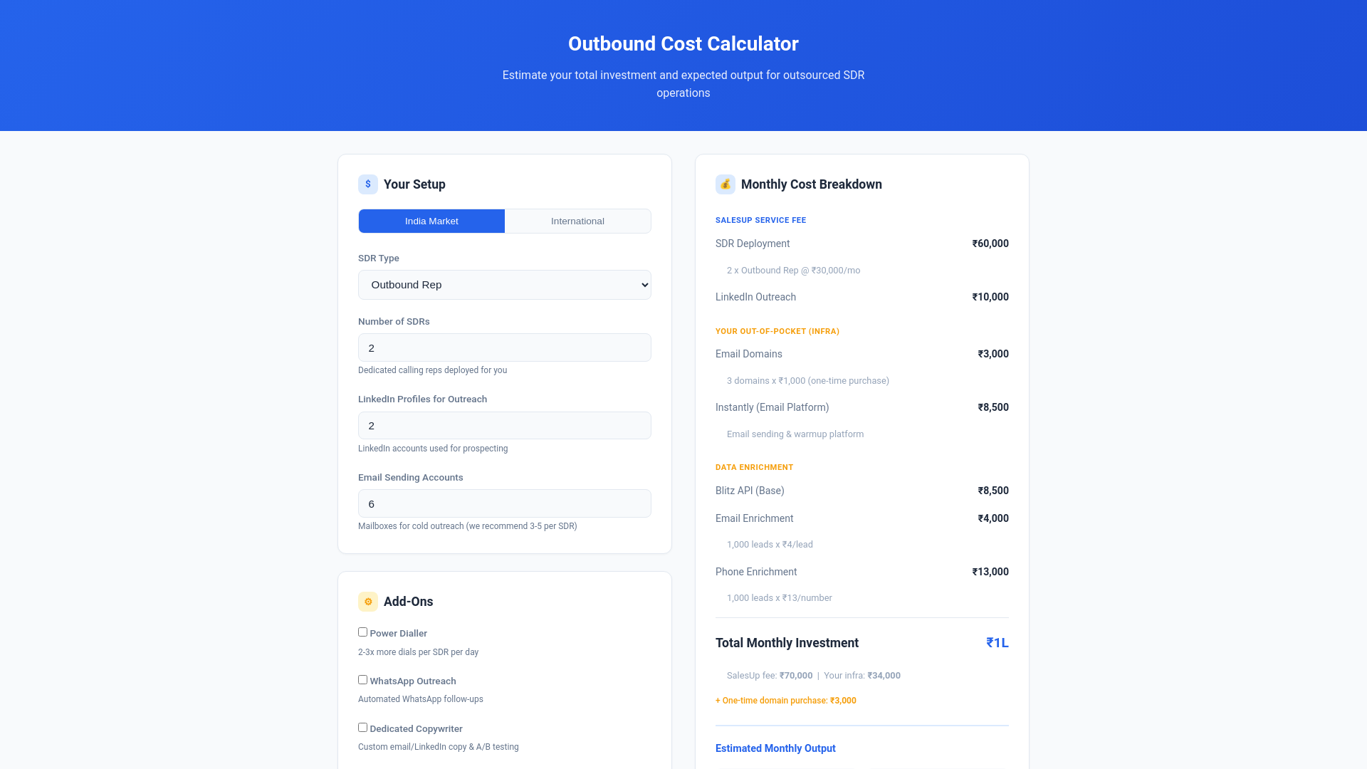 website screenshot of https://outbound-calculator.pages.dev/
