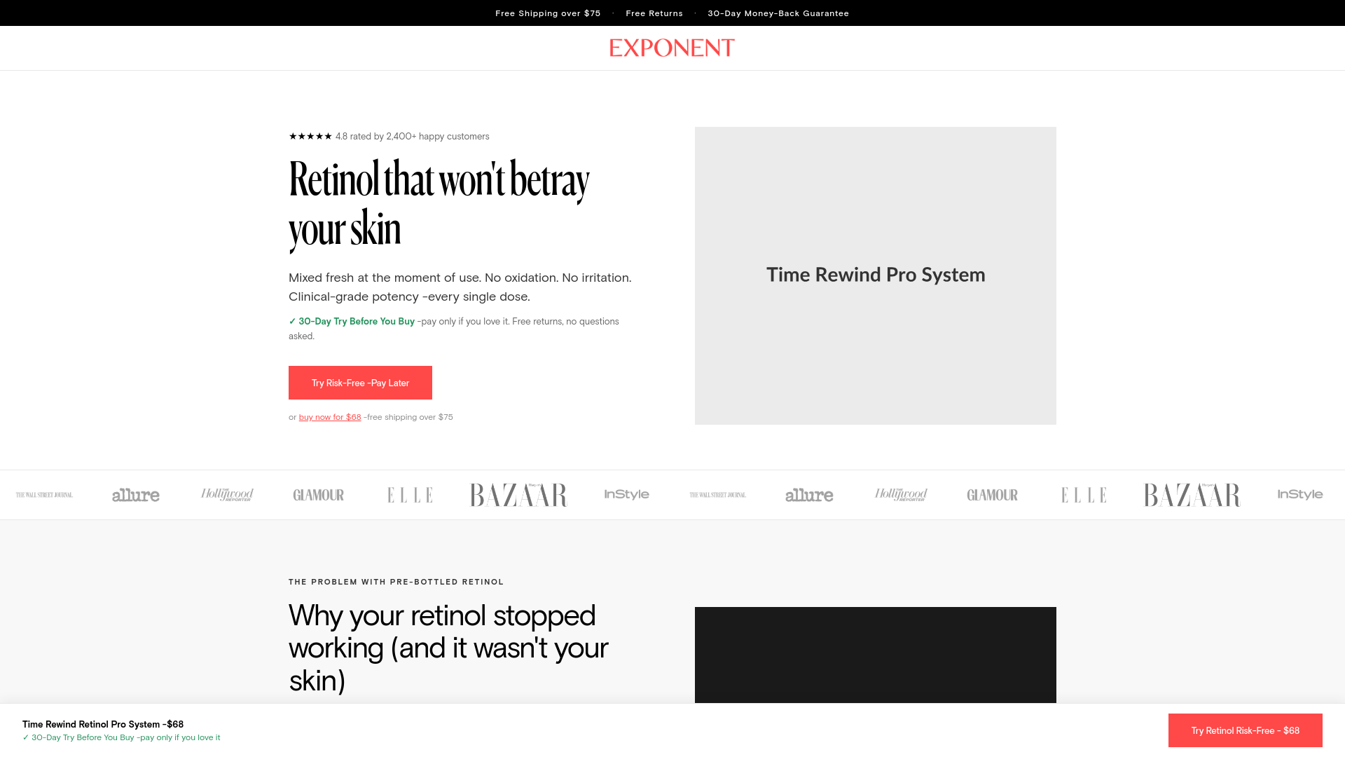 website screenshot of https://exponent-retinol-lp.pages.dev/