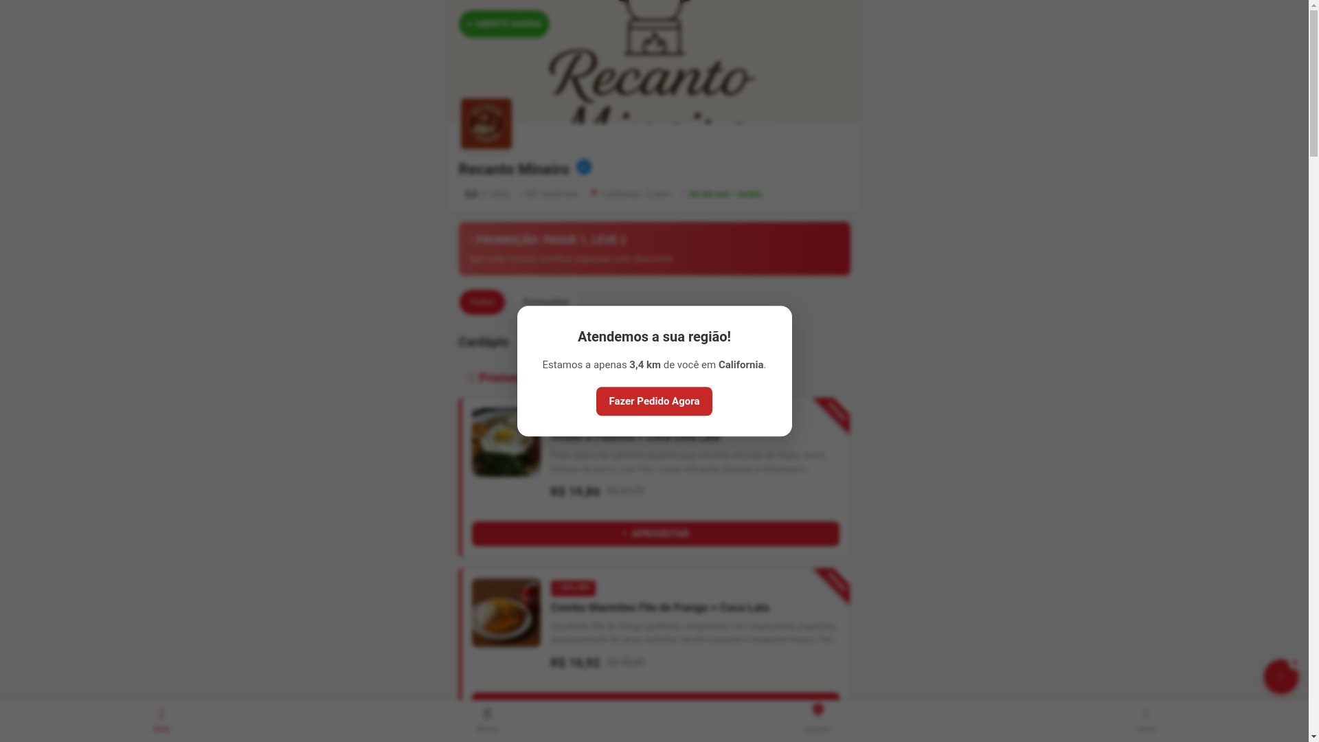 website screenshot of https://recantomineirorestaurante.shop/