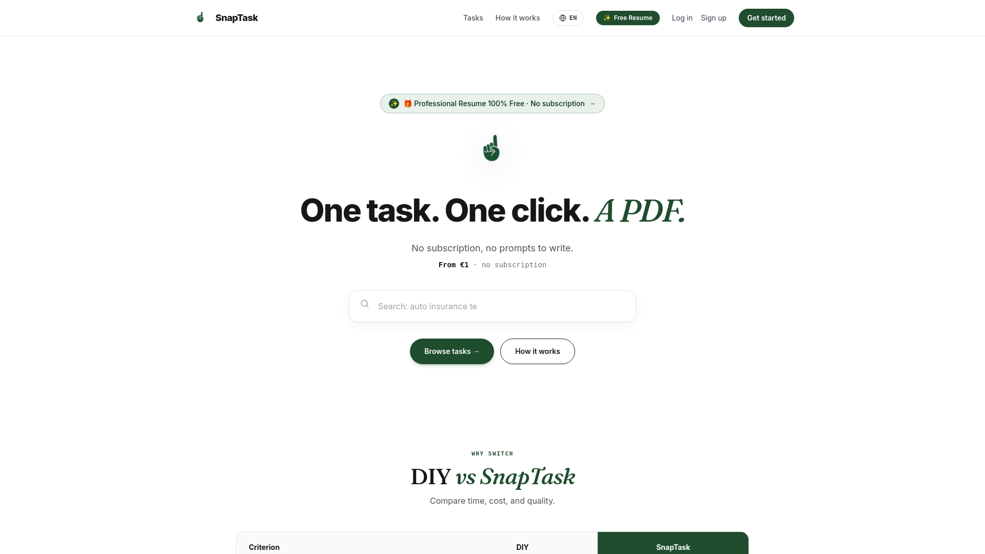 website screenshot of https://snaptask.fr/