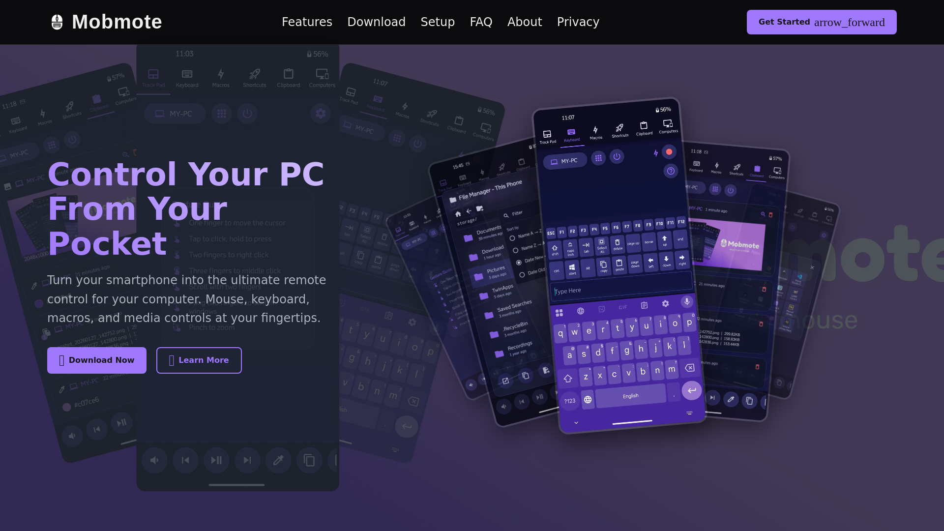 website screenshot of https://mobmote.link/