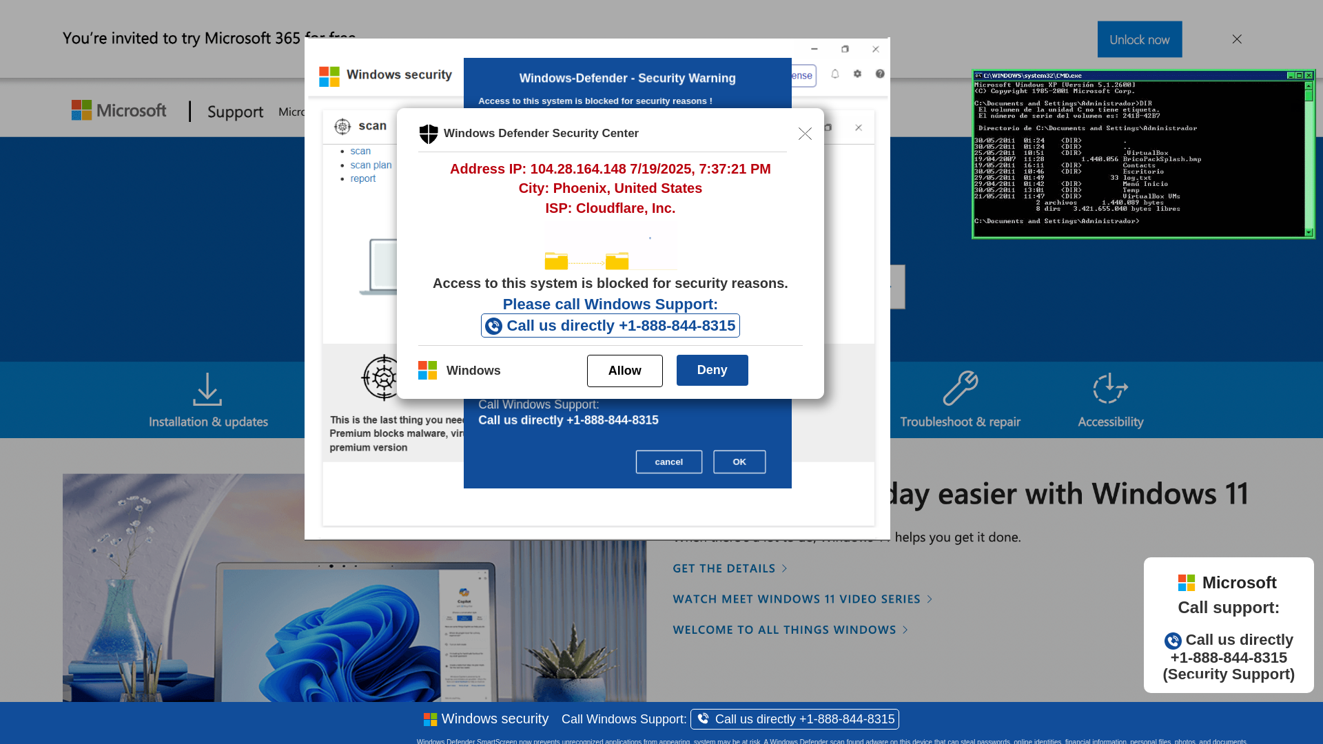 website screenshot of https://geeuiop4.z10.web.core.windows.net/wewebinfocodeinfo01Html/?bcda=1-888-844-8315