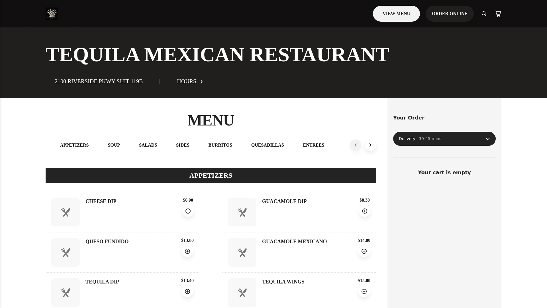 website screenshot of https://tequilamexicanrestaurantga.com