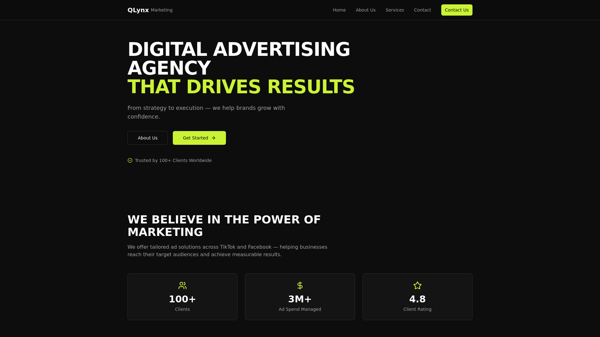 website screenshot of https://qlynx-marketing.com