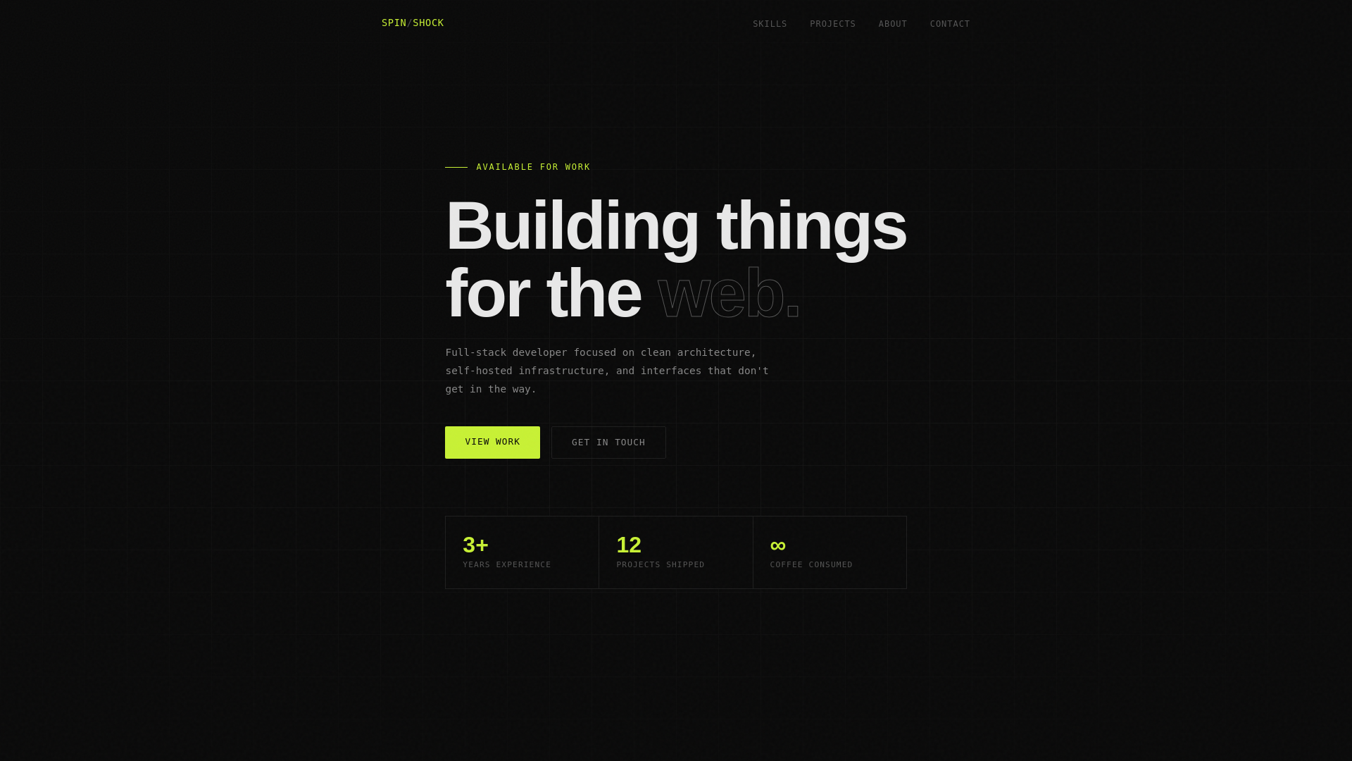 website screenshot of https://spinshock.dev/