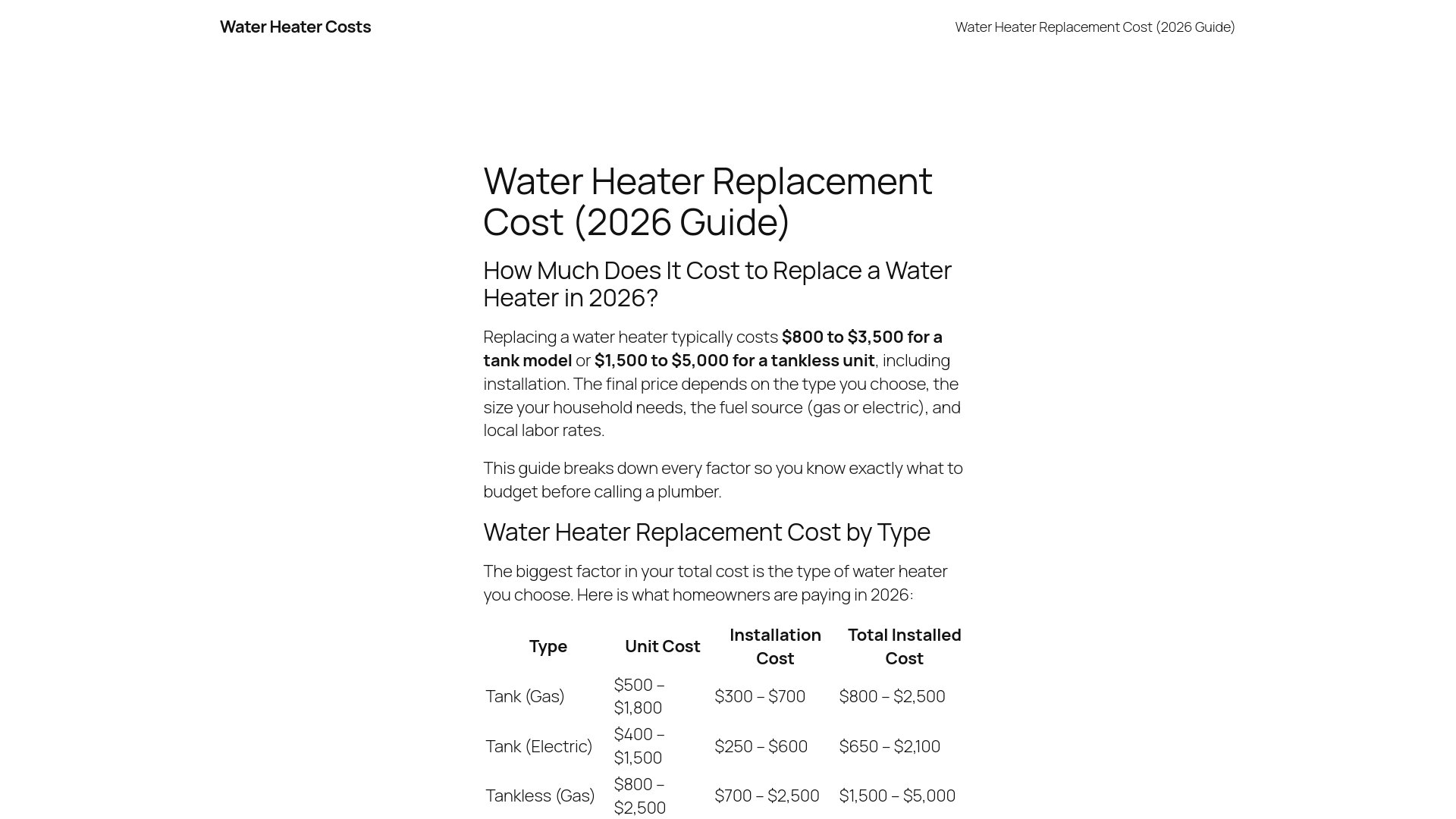 website screenshot of https://waterheater-costs.com