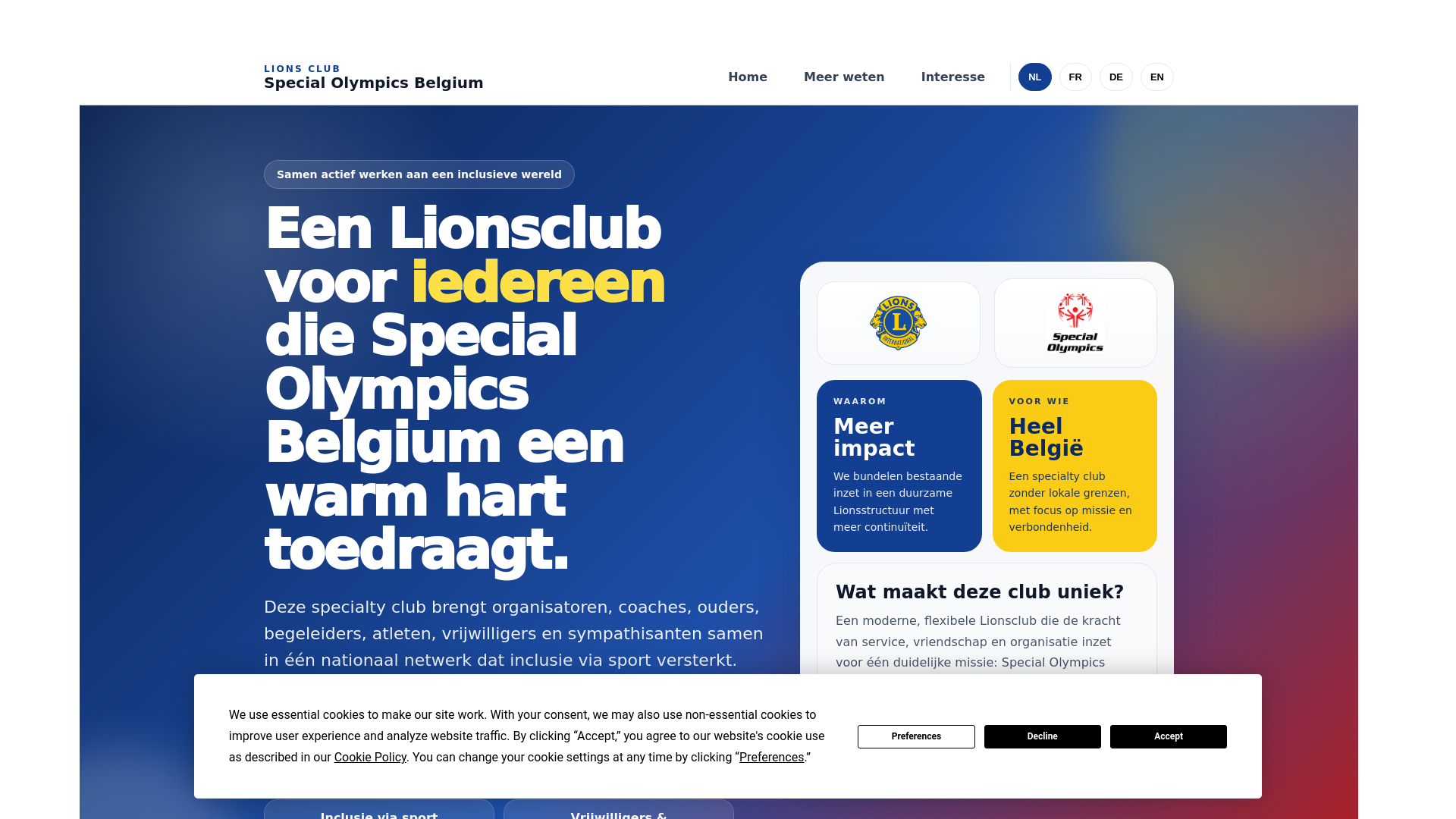 website screenshot of https://lionsspecialolympics.be/