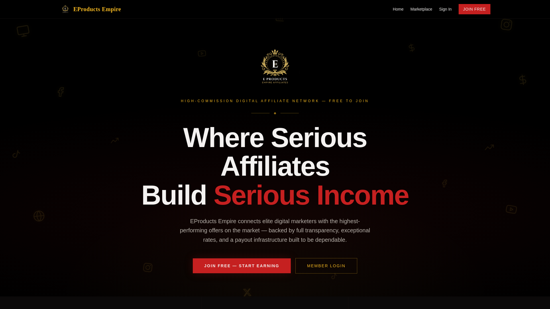 website screenshot of https://eproductsempireaffiliate.com/