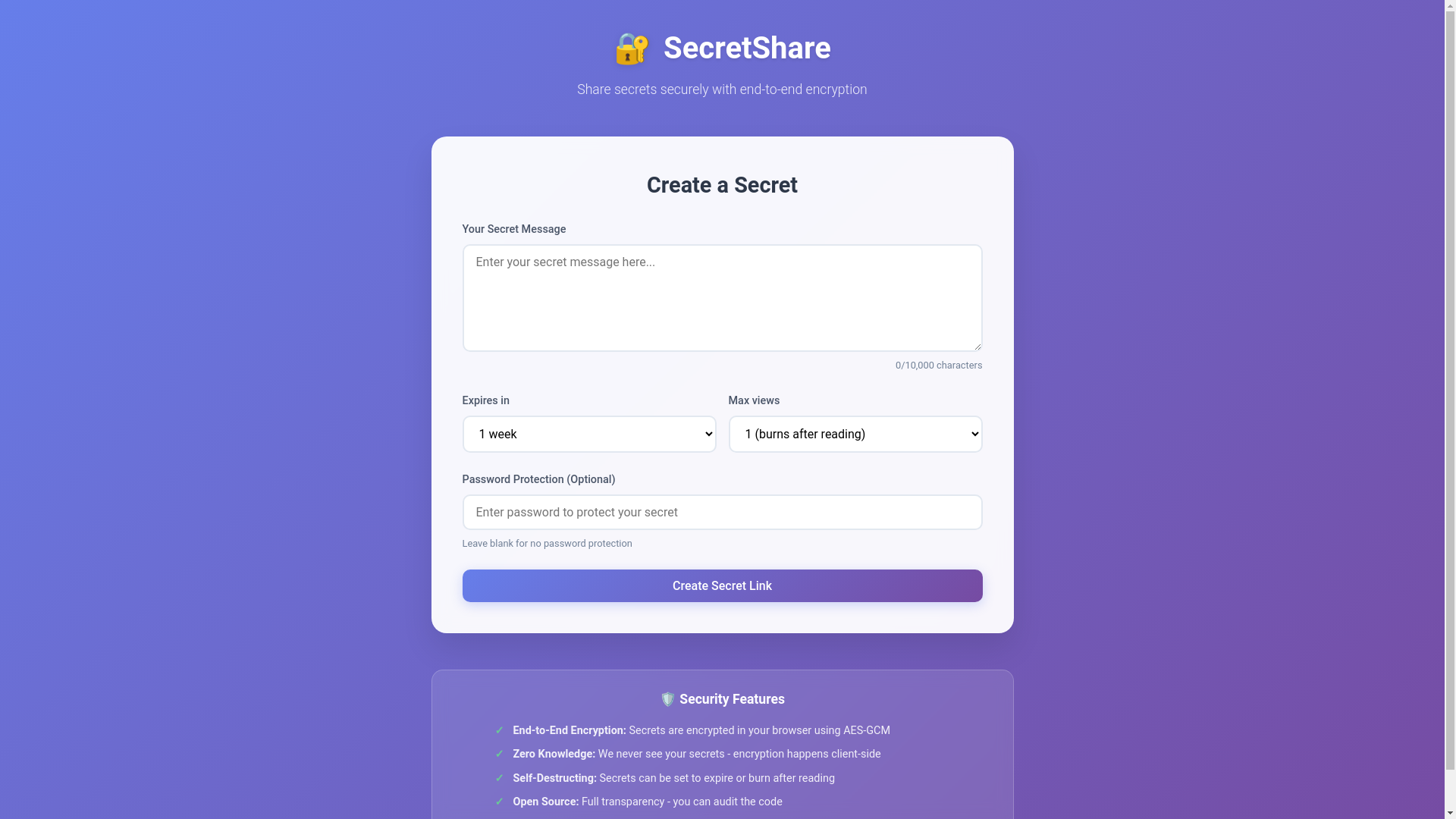 website screenshot of https://secretshare.pages.dev/