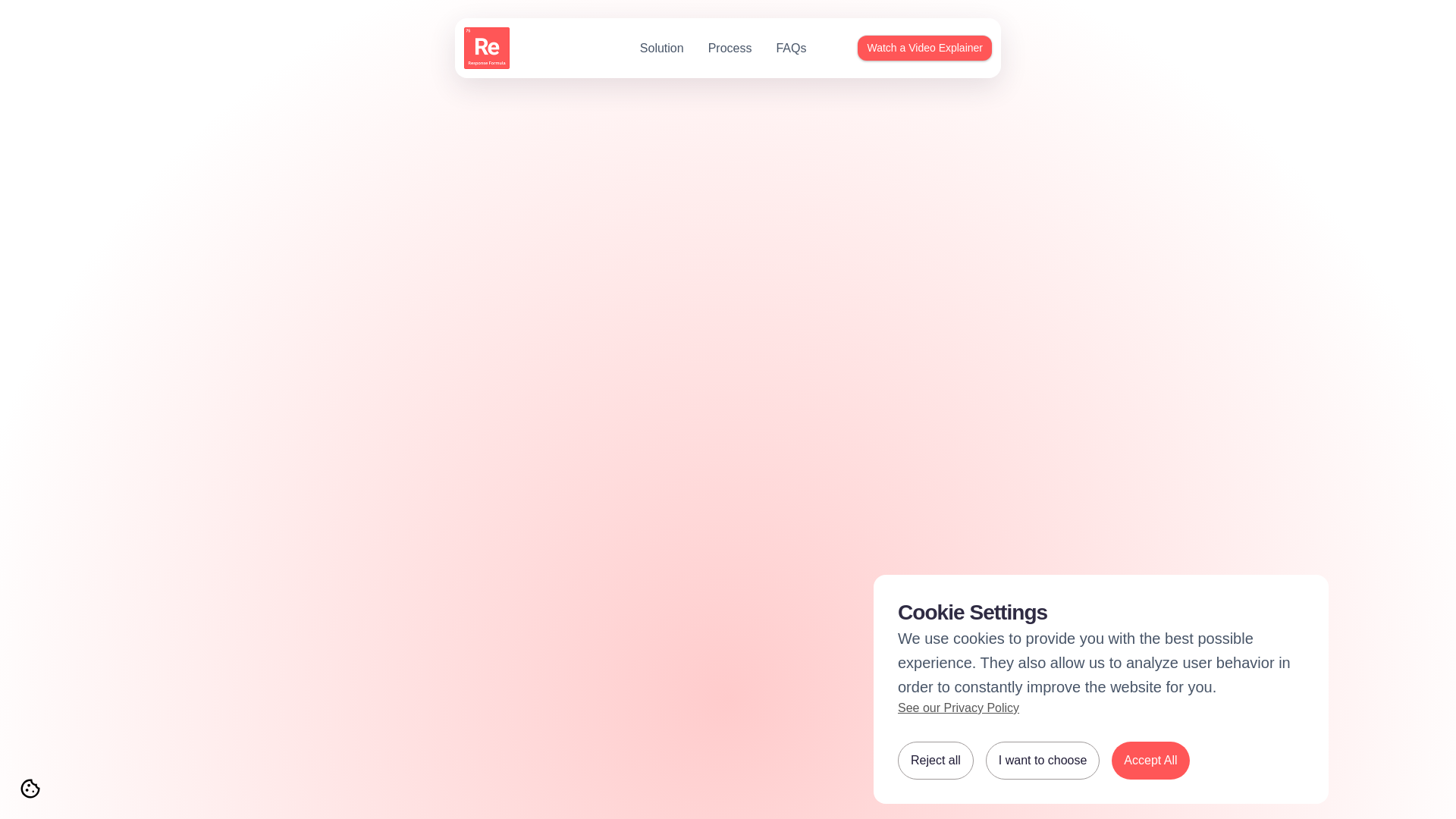 website screenshot of https://findresponseformulas.com