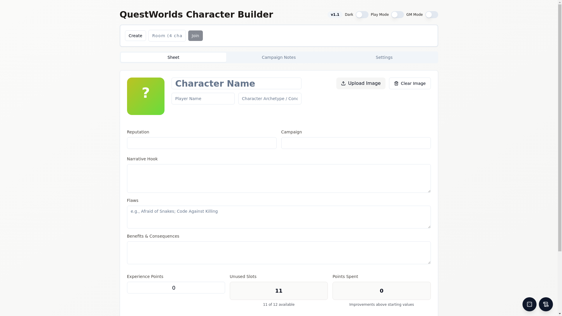 website screenshot of https://chargen.quest/