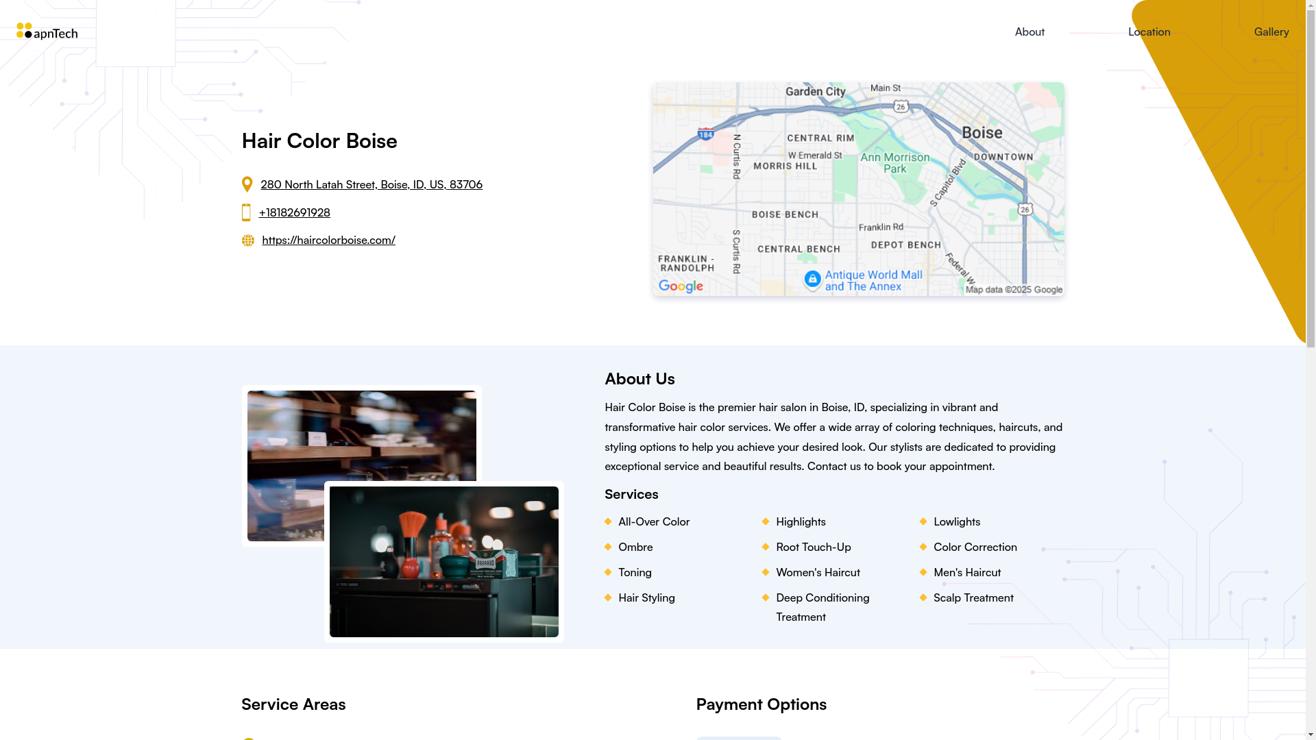 website screenshot of https://haircolorboise.online/