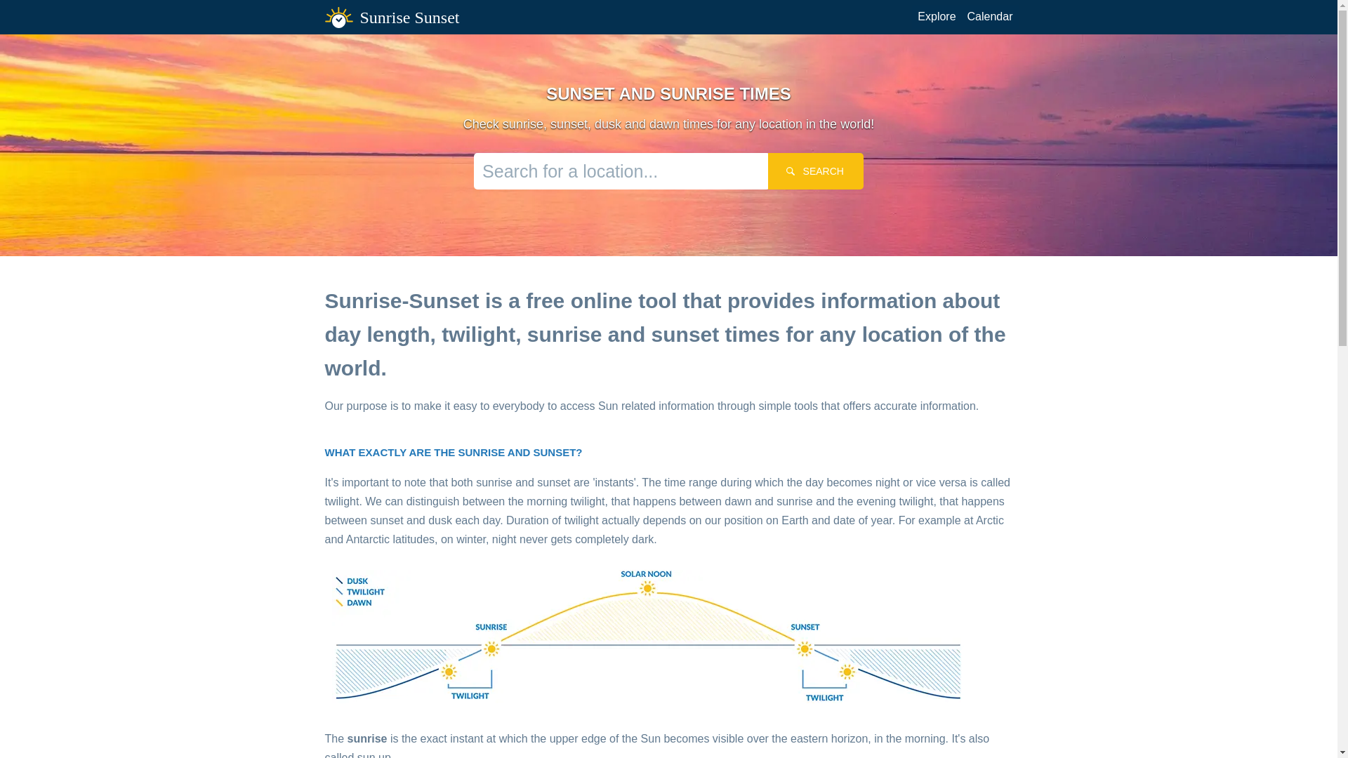 website screenshot of https://sunrise-sunset.org