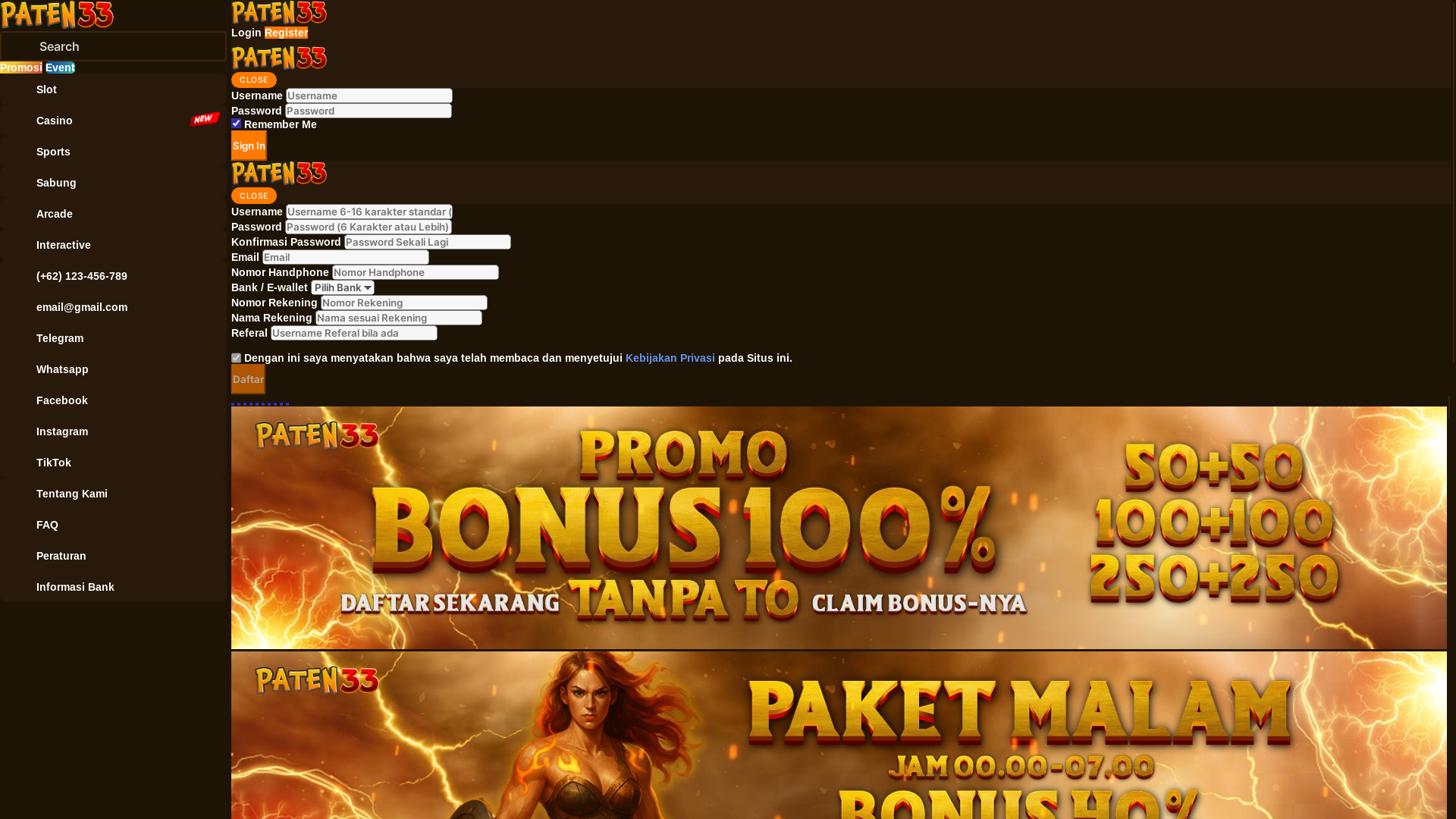 website screenshot of https://paten33b.com/