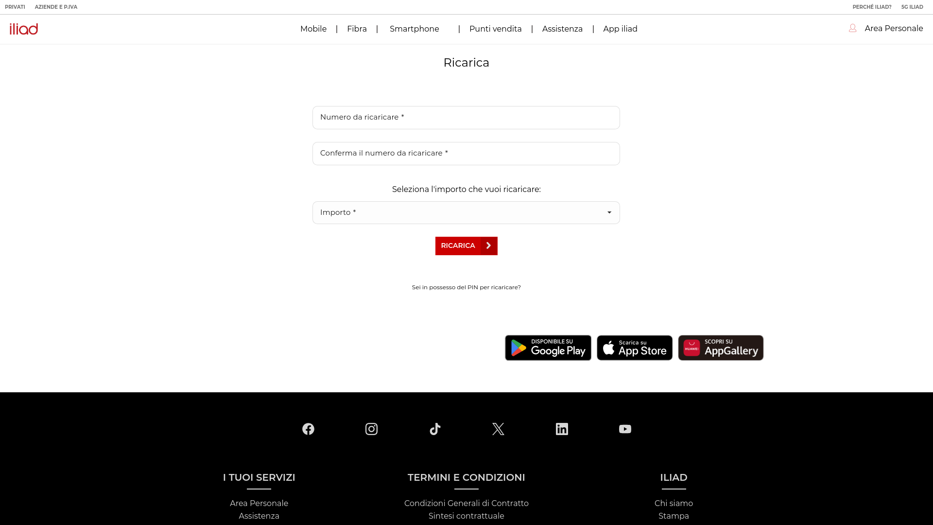website screenshot of https://ricaricailiad.com/