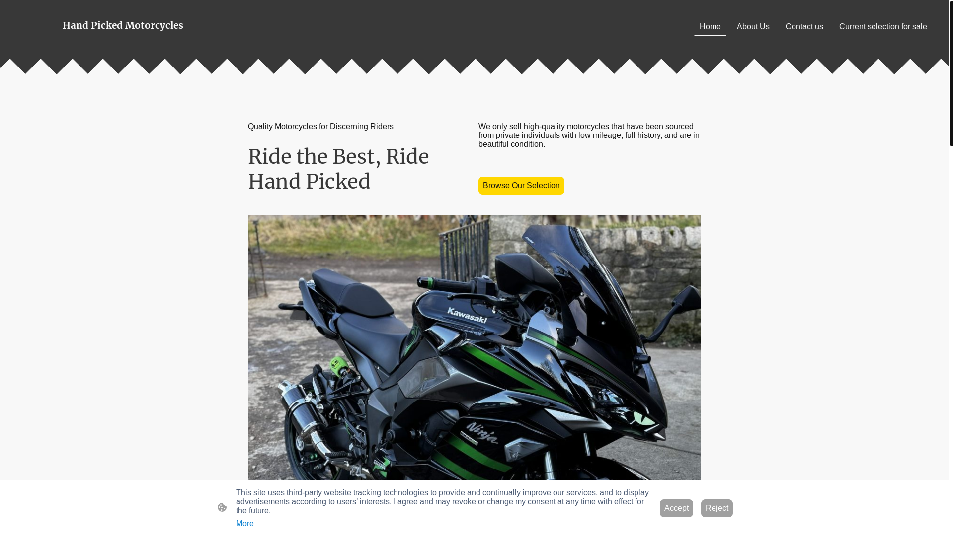 website screenshot of https://handpickedmotorcycles.co.uk/