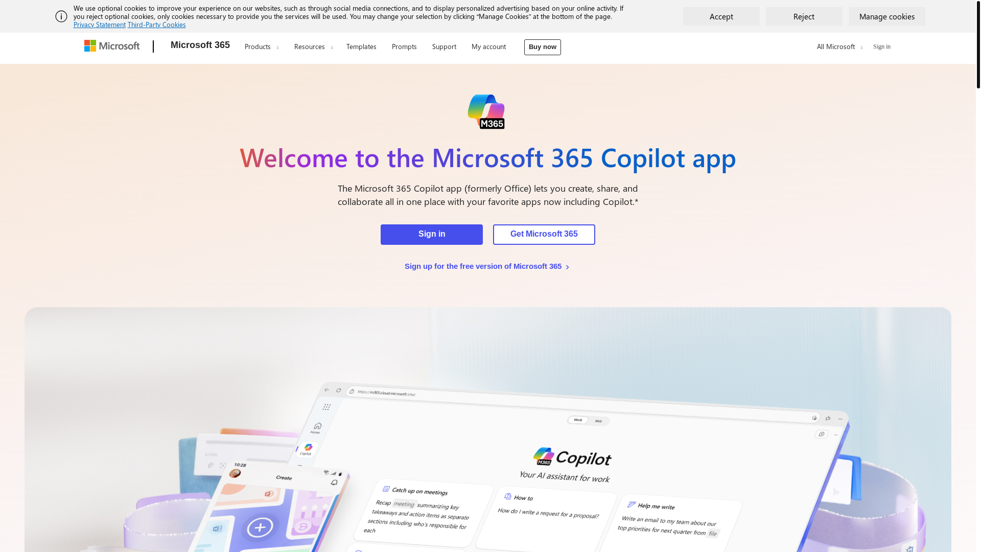 website screenshot of https://microsoft365.com