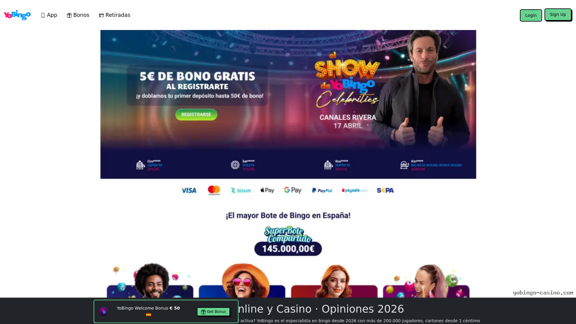 website screenshot of https://yobingo-casino.com/