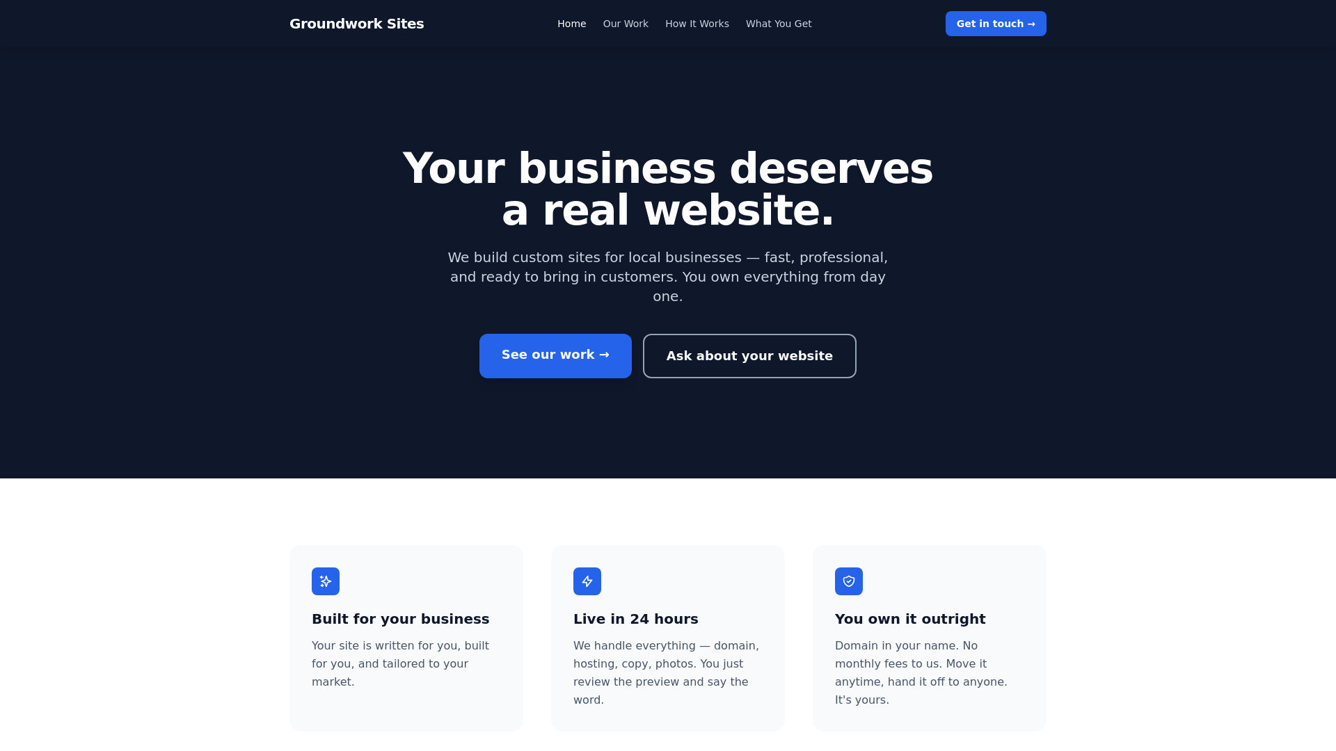 website screenshot of https://groundworksite.com/