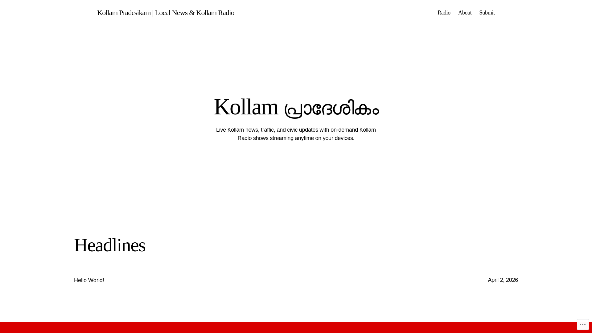 website screenshot of https://kollampradeshikam.com/