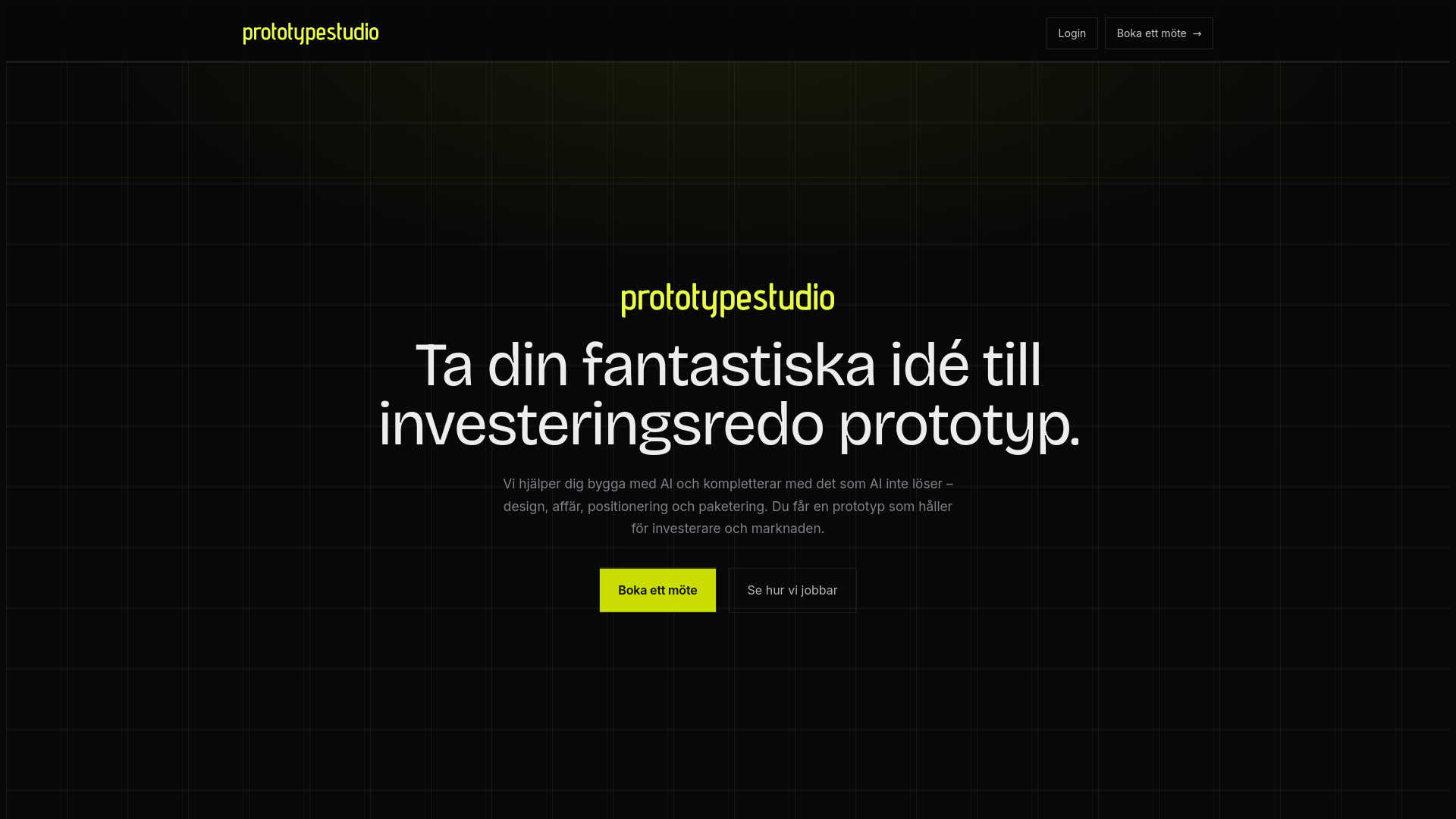 website screenshot of https://prototypestudio.se/