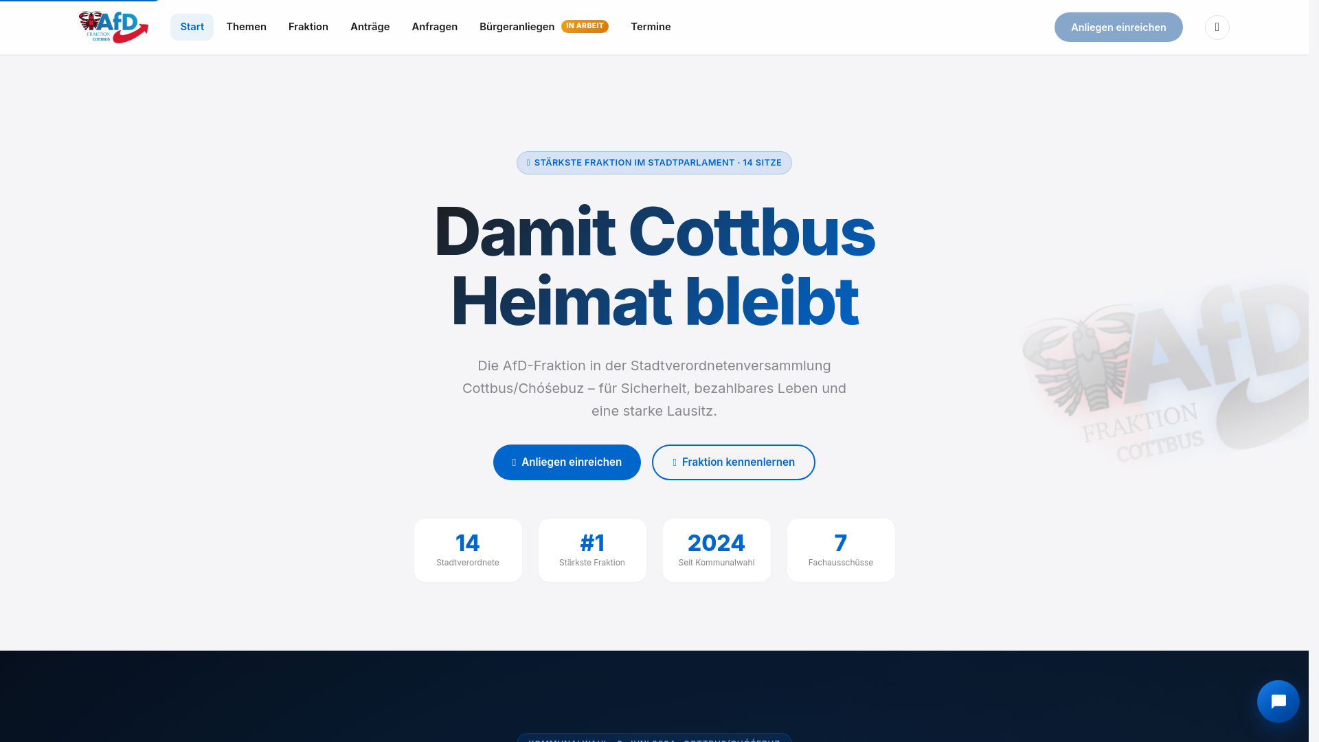 website screenshot of https://afd-fraktion-cottbus.de/