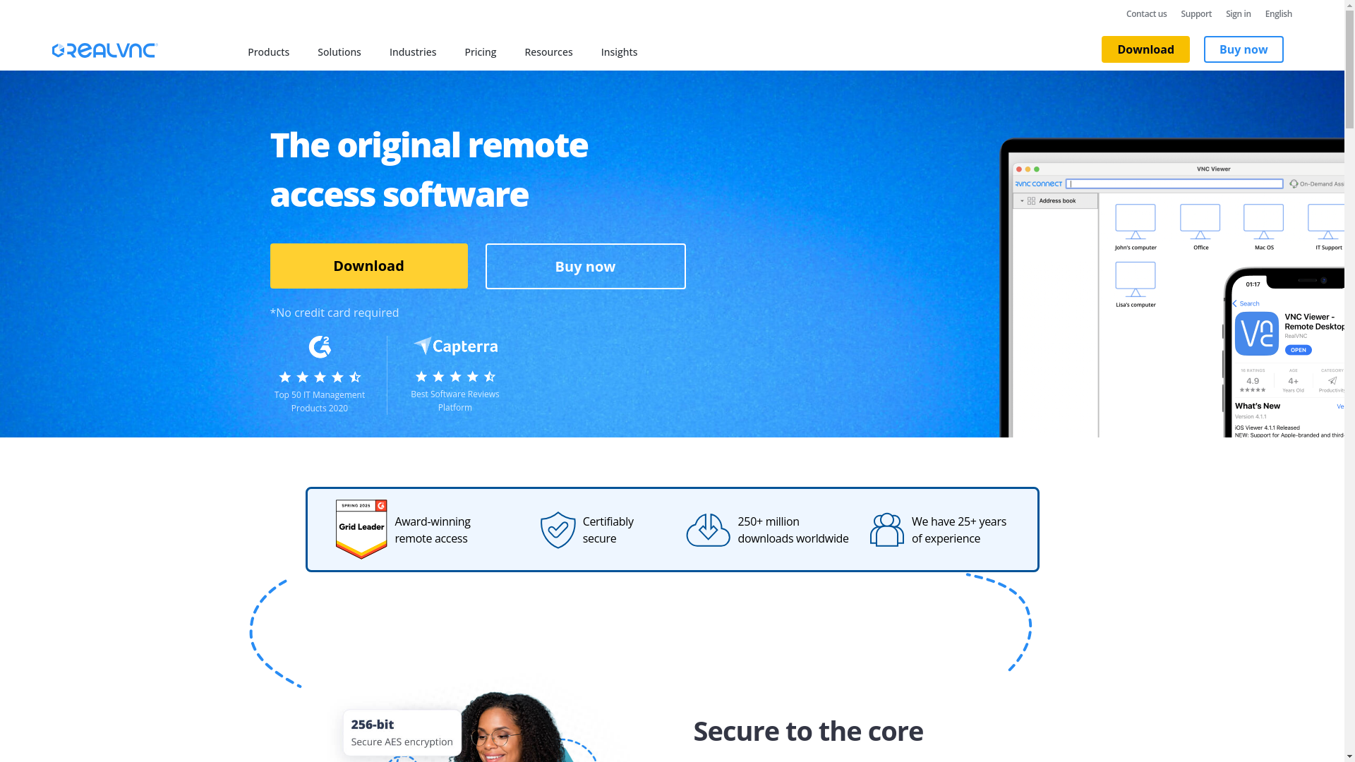 website screenshot of https://www.realvnc.com/