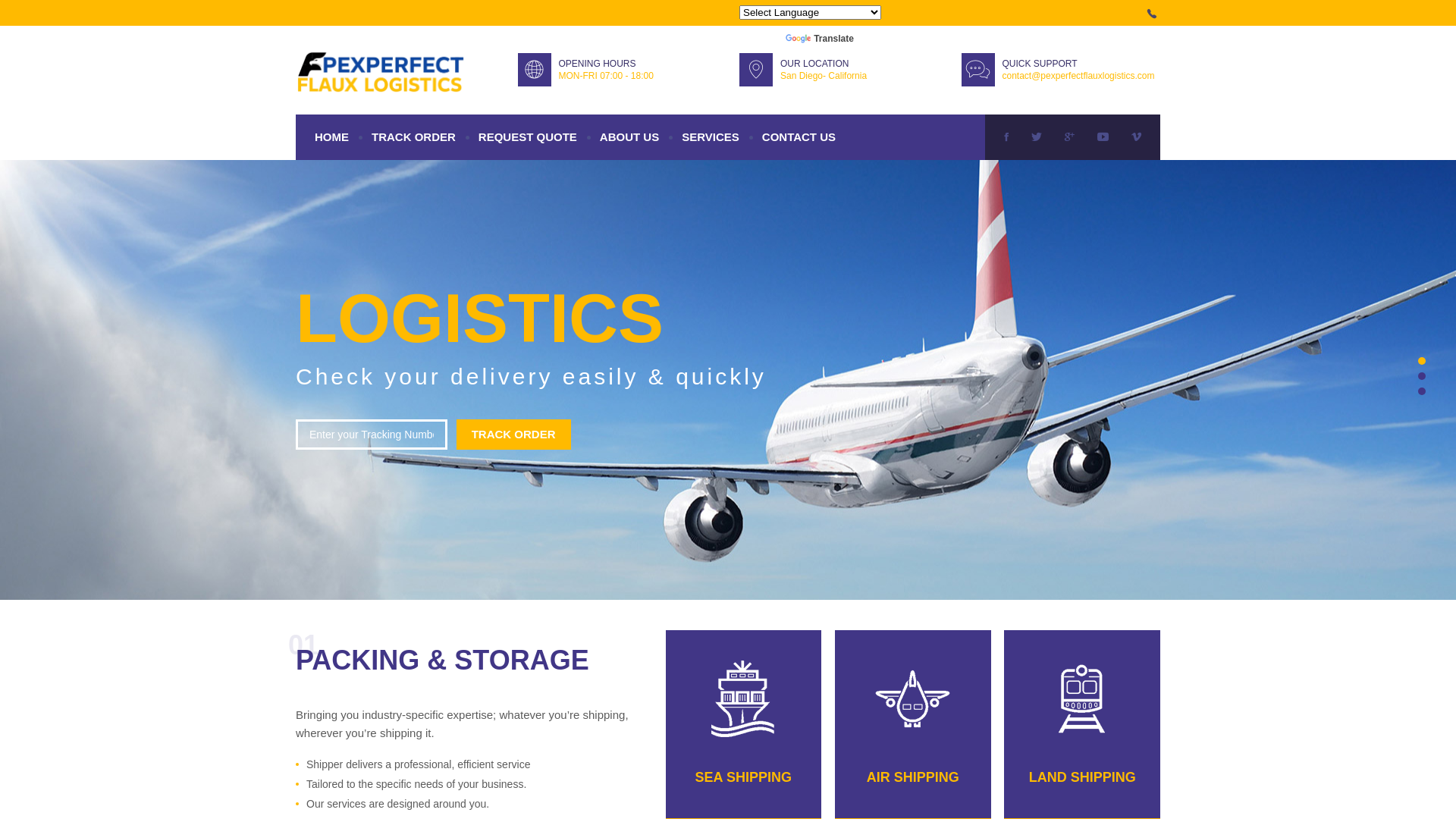 website screenshot of https://pexperfectflauxlogistics.com/