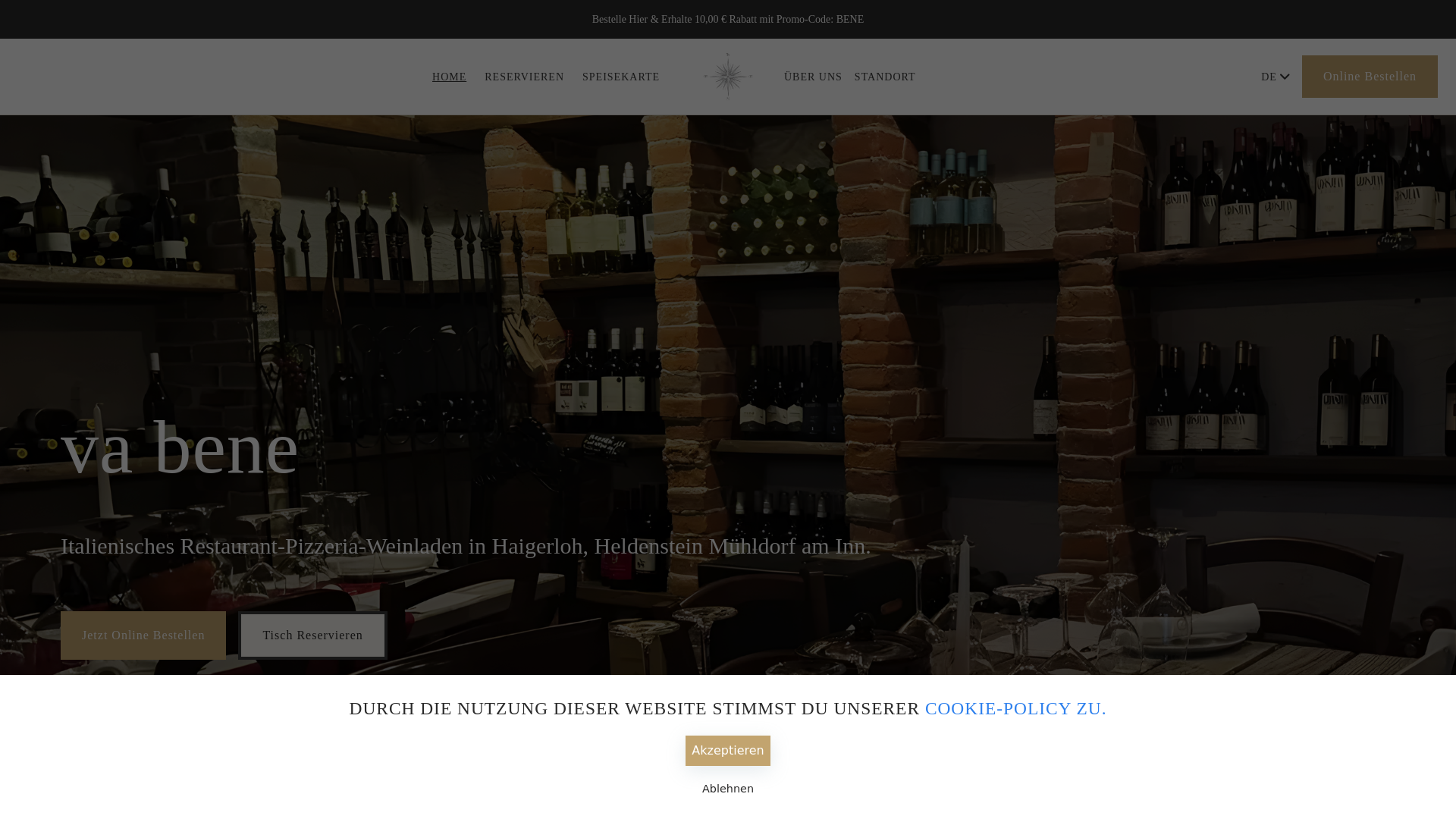 website screenshot of https://vabene-ristorante.de