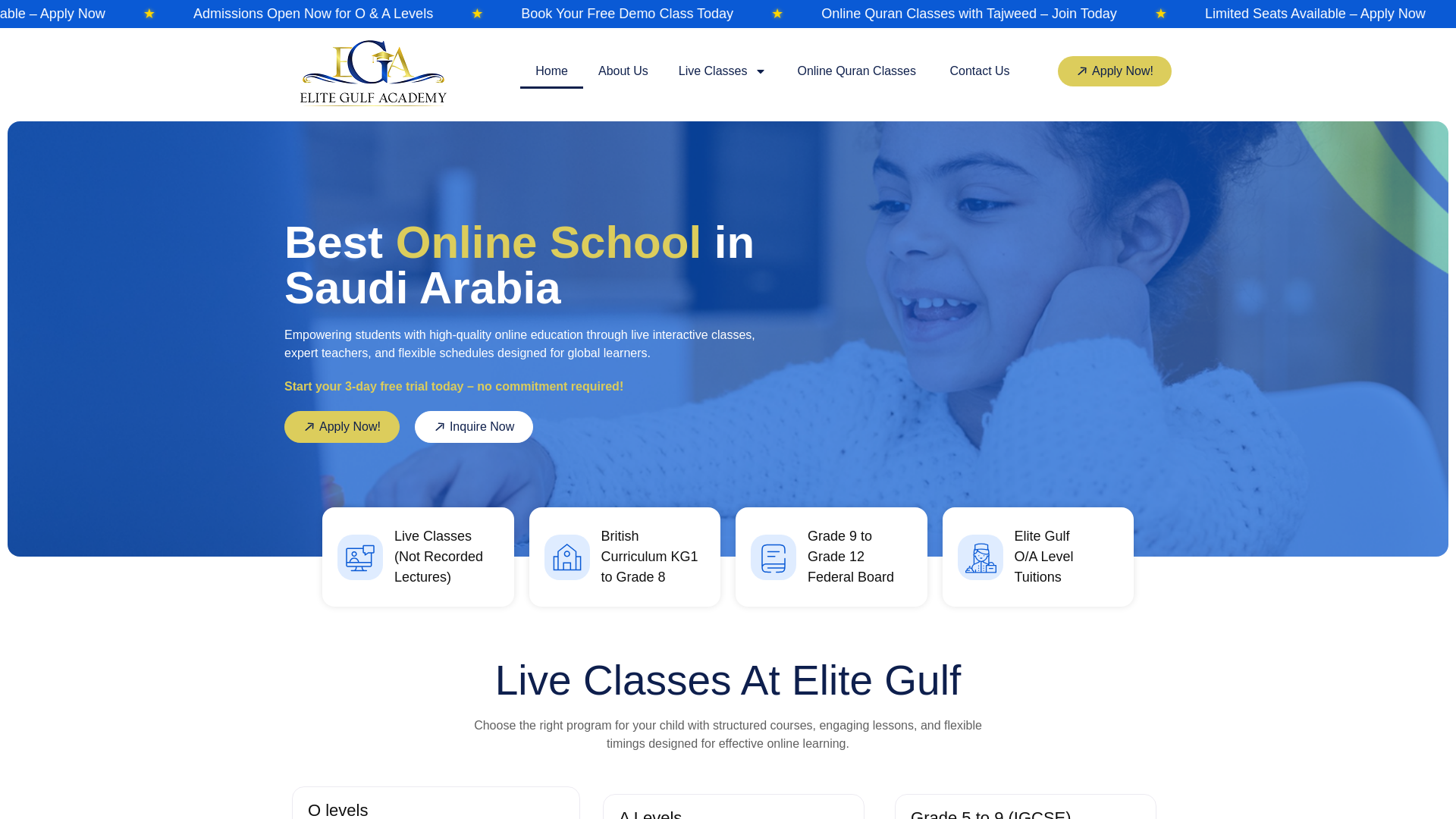 website screenshot of https://elitegulfacadmey.com