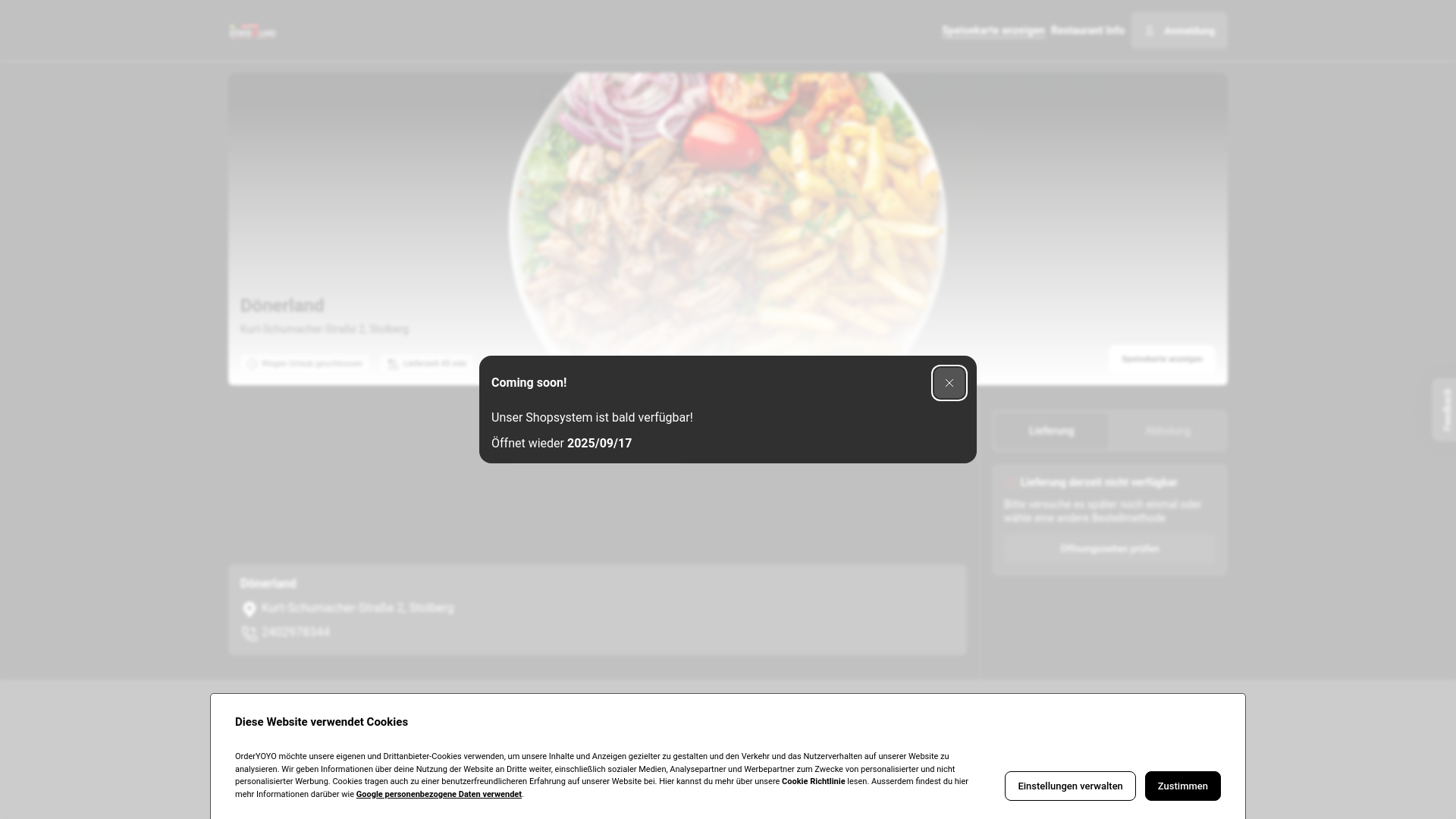website screenshot of https://doenerland-mausbach.de/