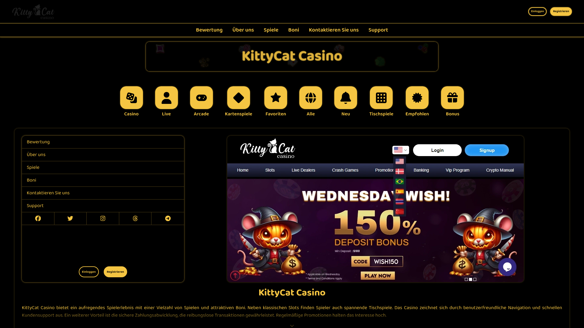 website screenshot of https://kittycat-casino.de/