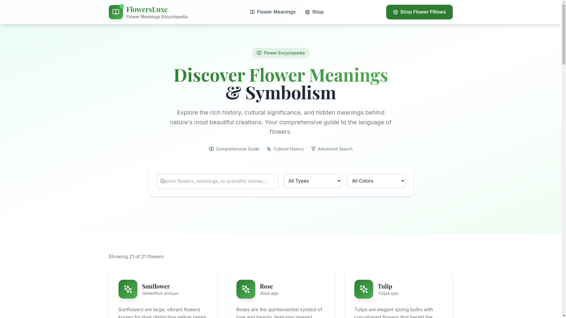 website screenshot of https://flower-meanings-encyclopedia.pages.dev/