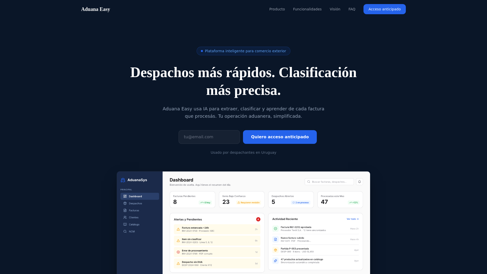 website screenshot of https://aduanaeasy.com/