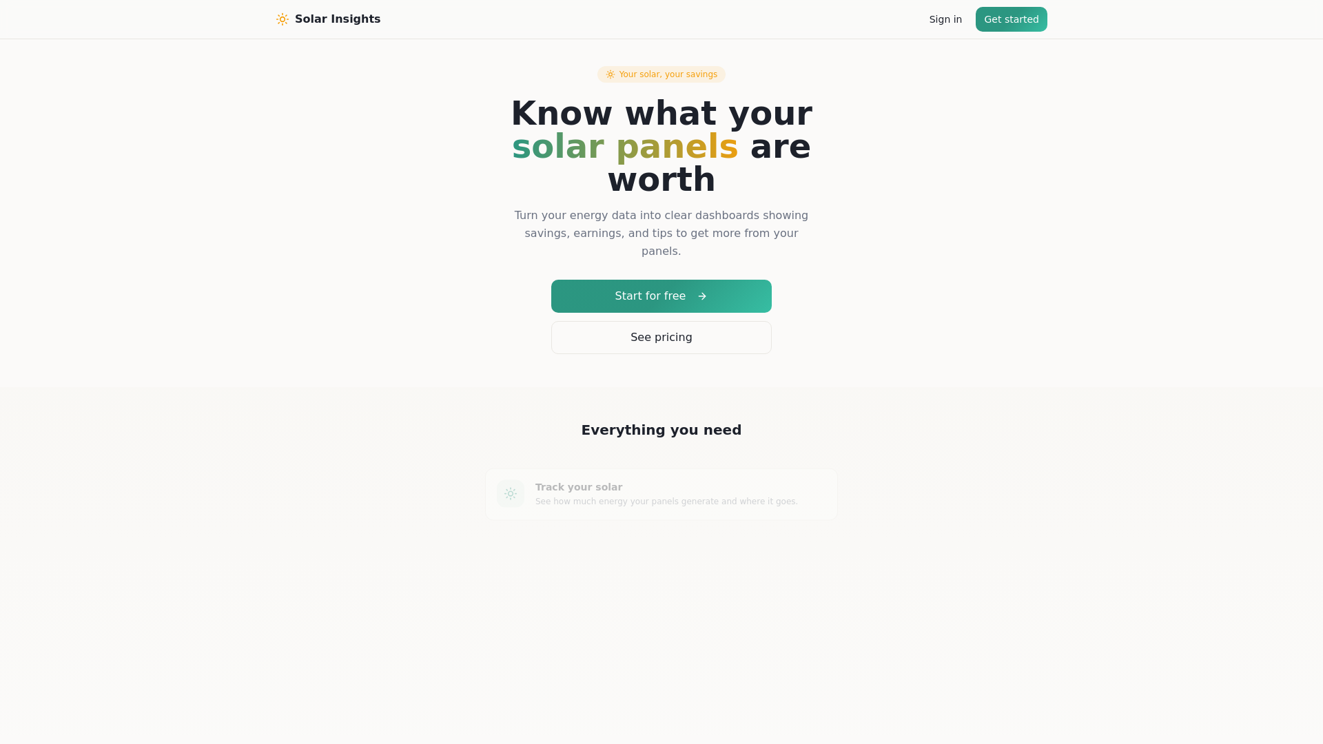 website screenshot of https://solarinsights.io/