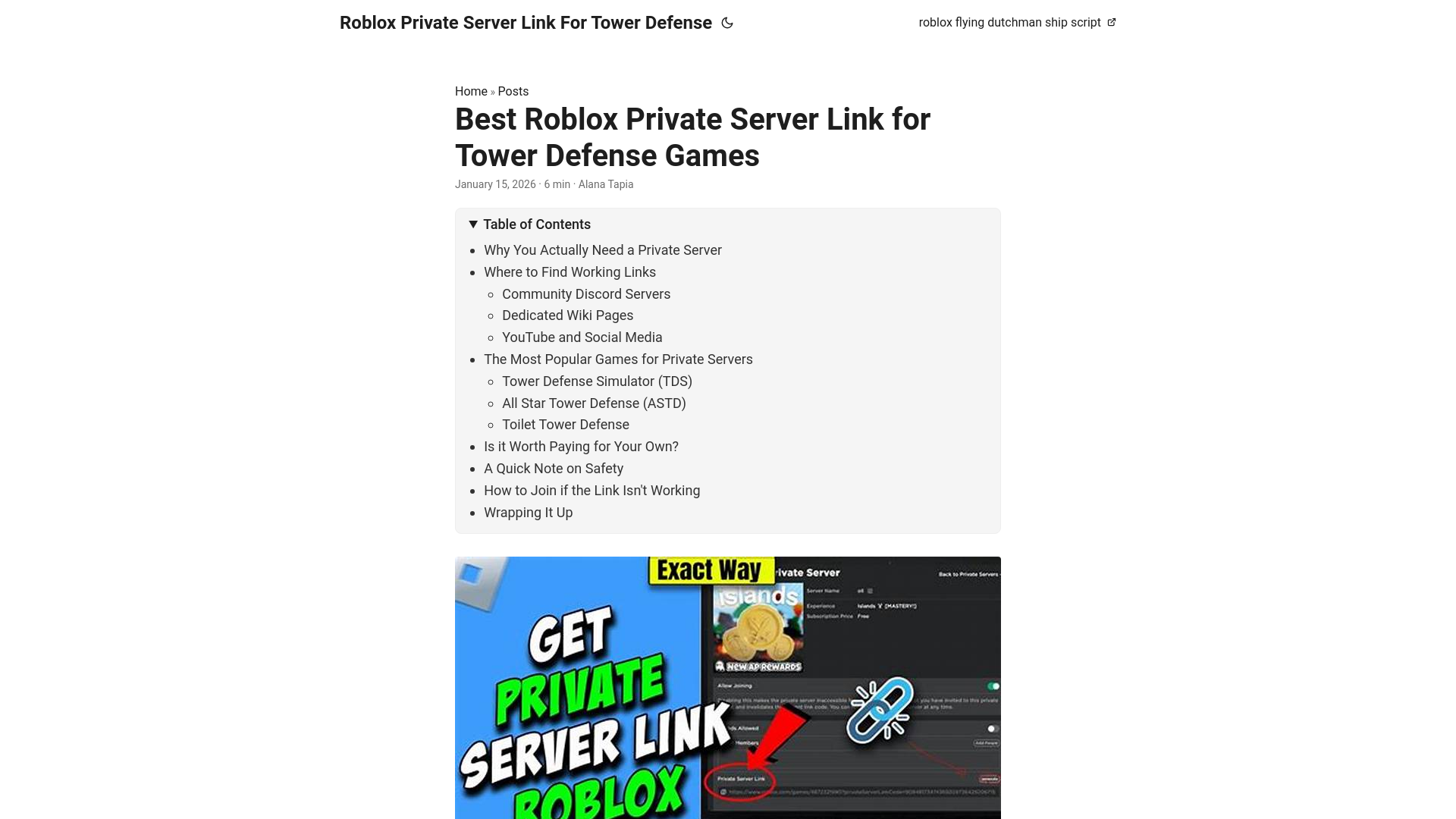 website screenshot of https://robloxprivateserverlinkfortowerdefense.pages.dev/