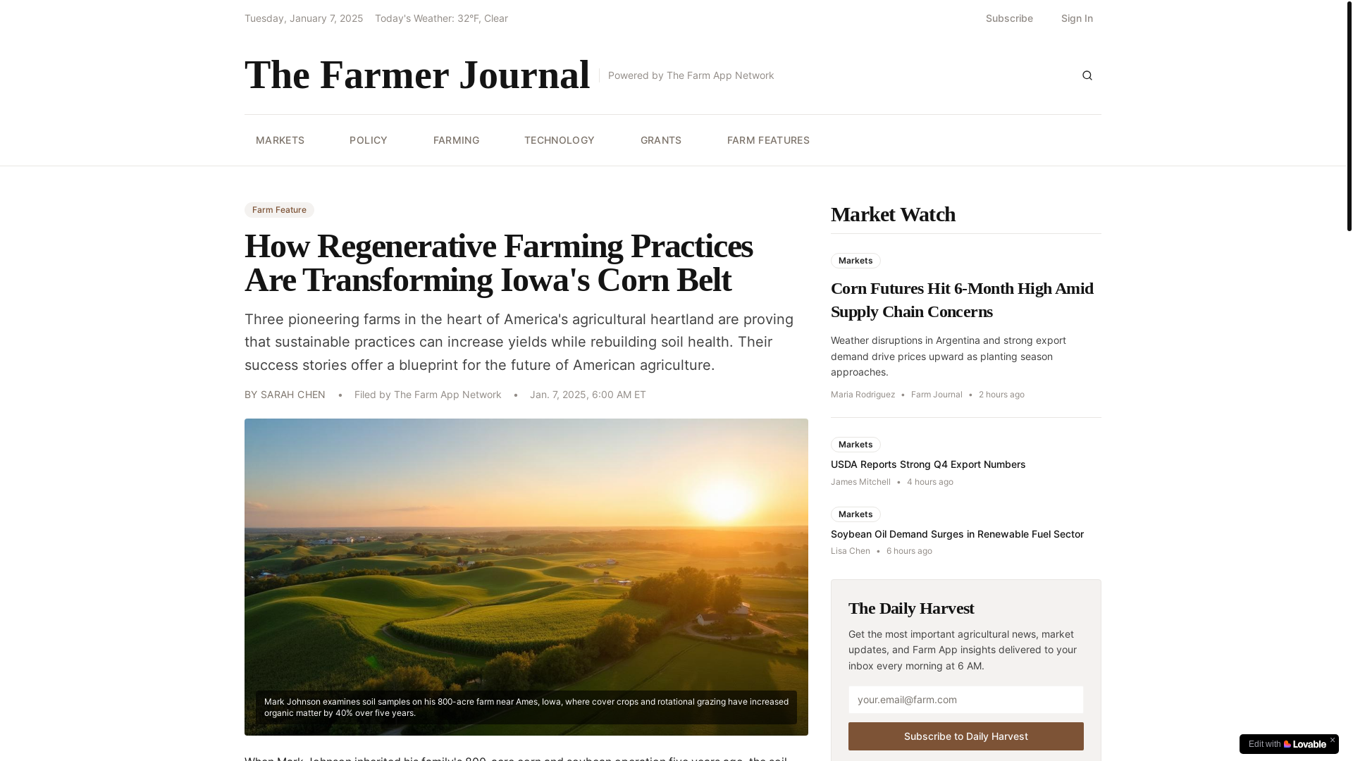 website screenshot of https://thefarmerjournal.com/