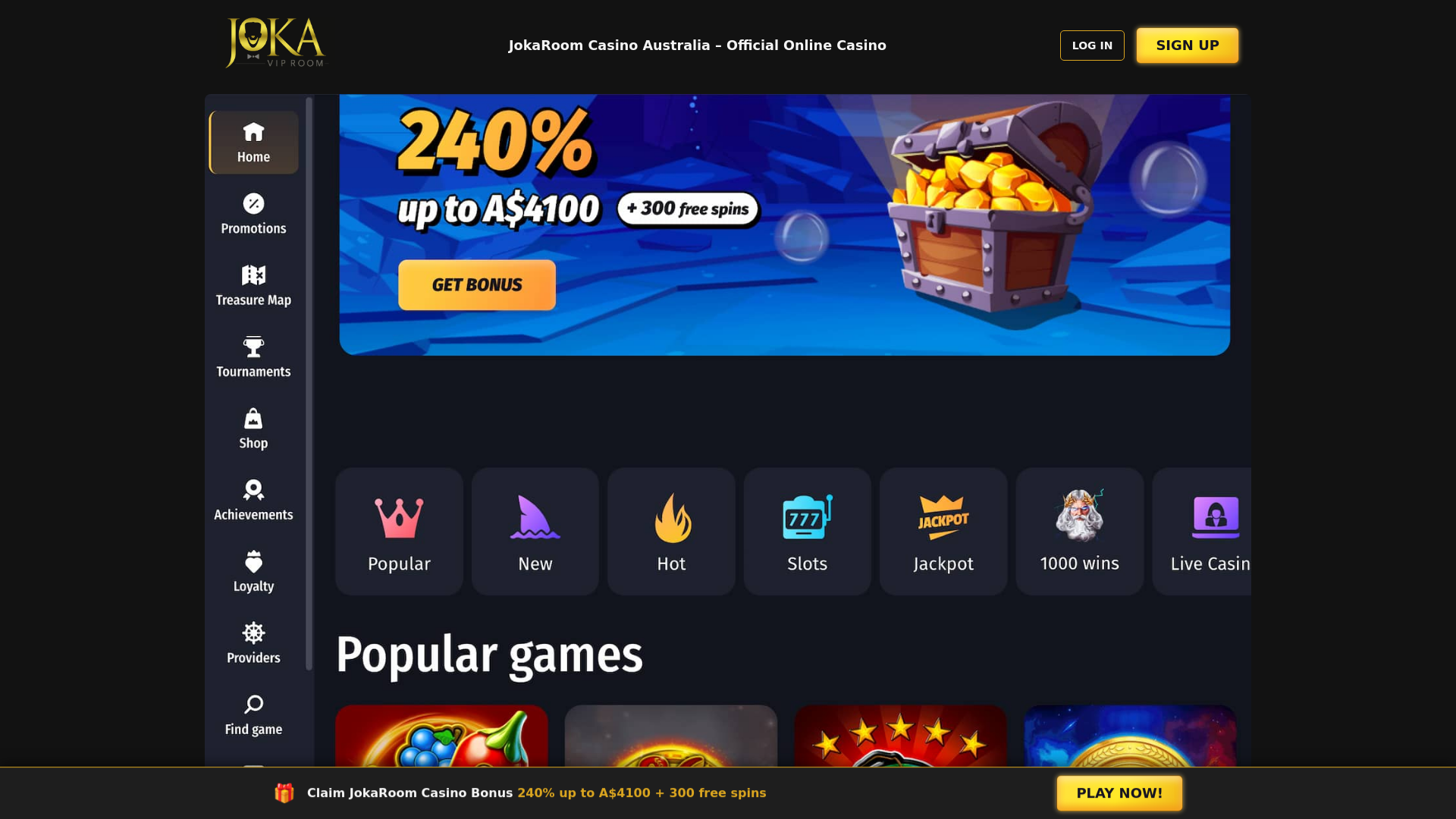 website screenshot of https://au-jokaroomcasino.com