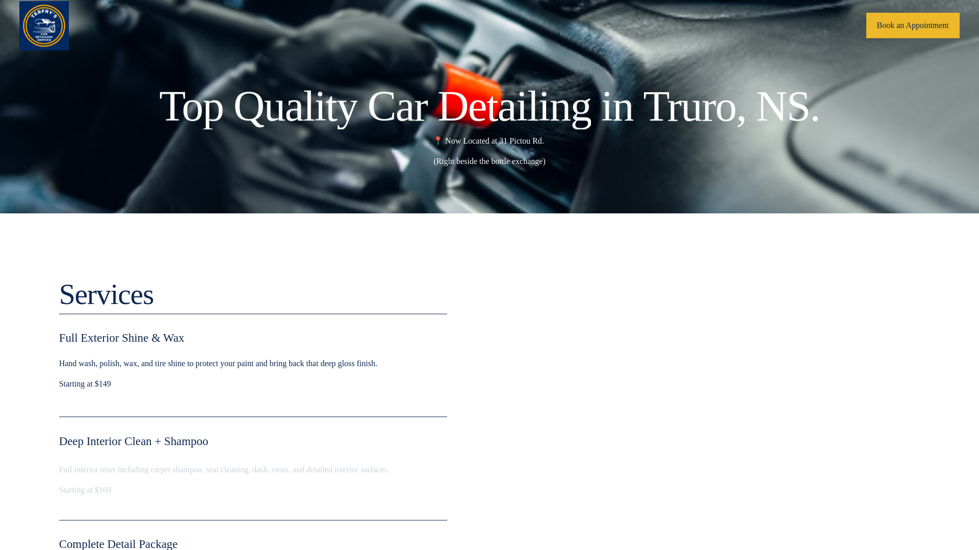 website screenshot of https://terfryscardetailing.ca