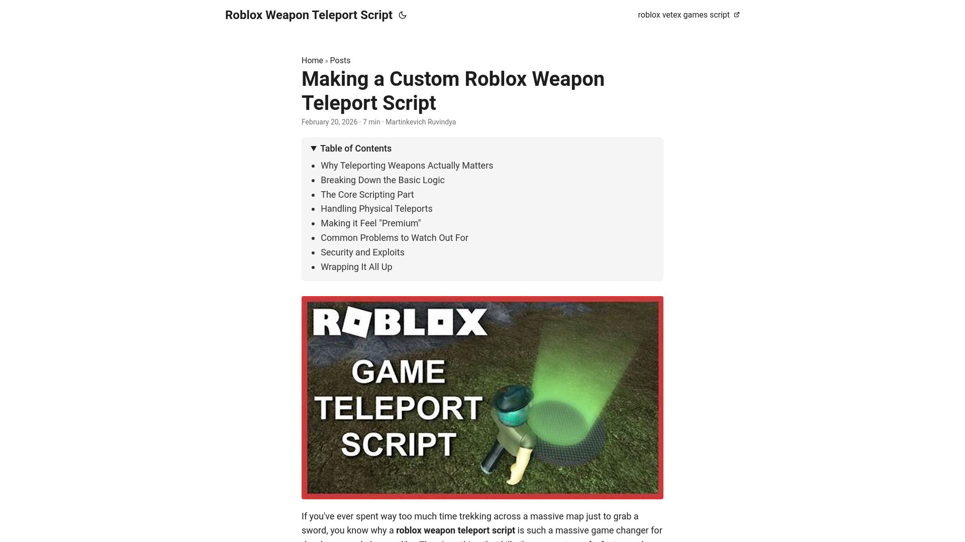 website screenshot of https://roblox-weapon-teleport-script.pages.dev/