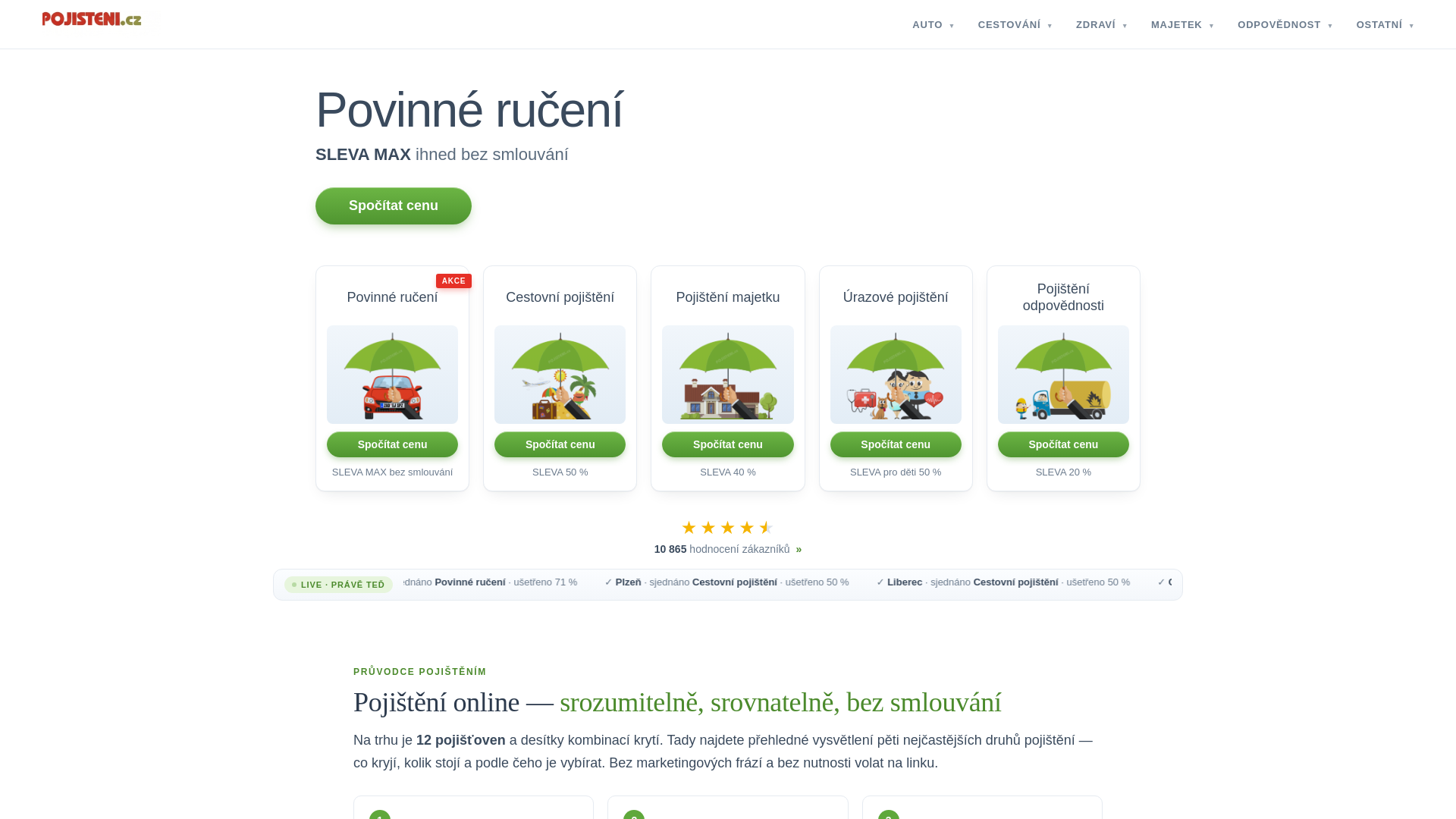 website screenshot of https://pojisteniumelainteligence.cz/