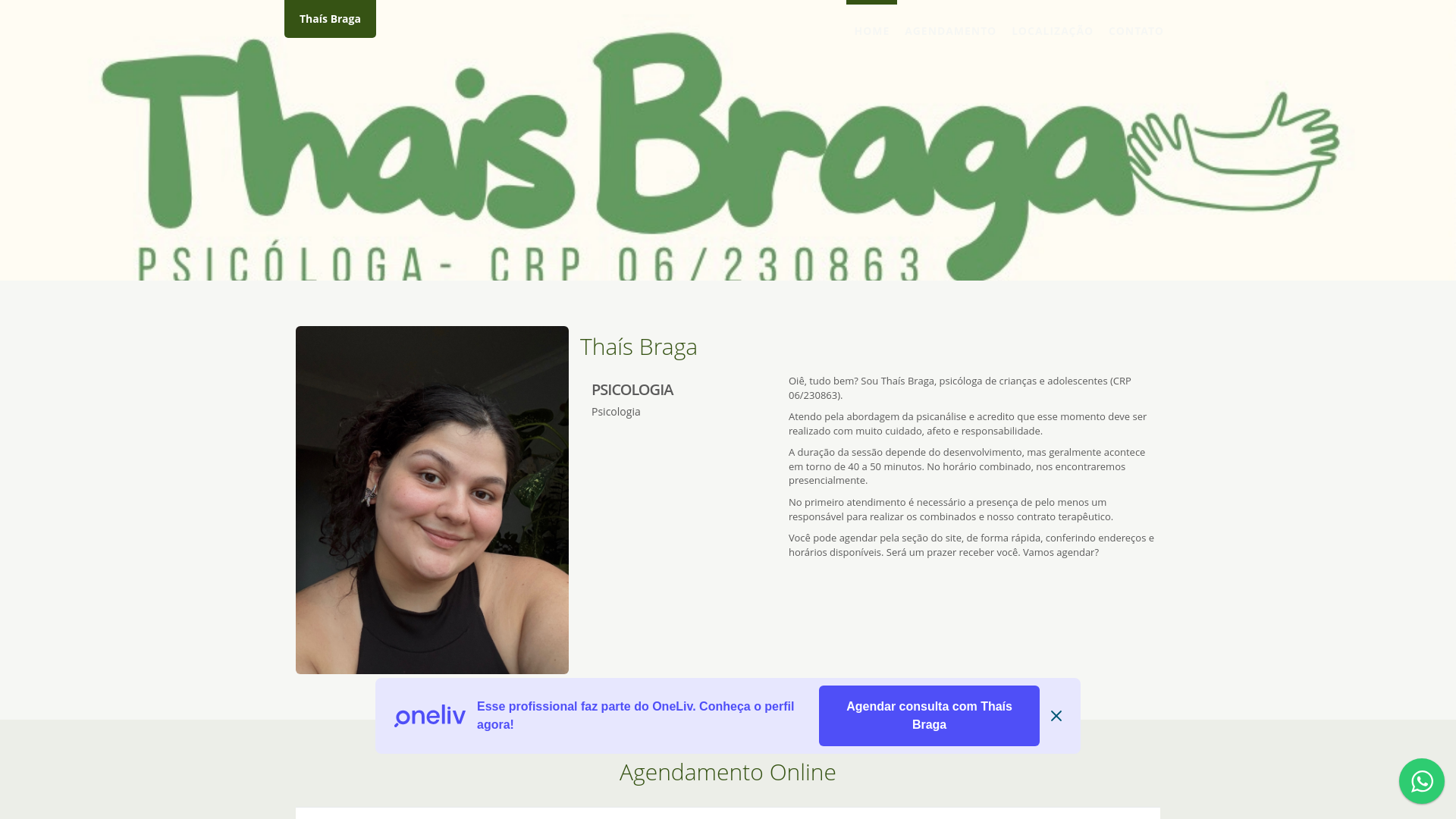 website screenshot of https://psicologathaisbraga.com.br/