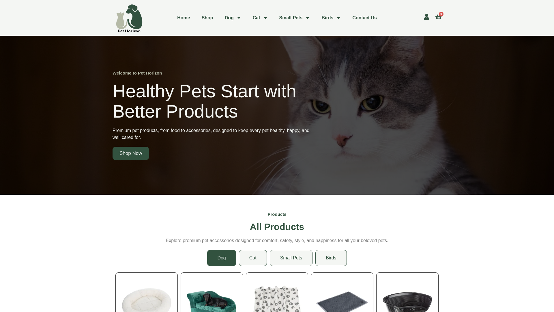 website screenshot of https://pethorizon.co.uk