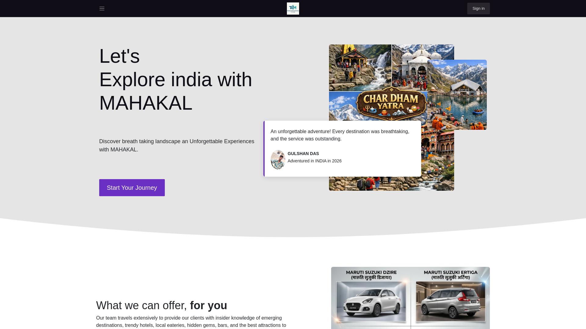 website screenshot of https://travelwithmahakal.com/