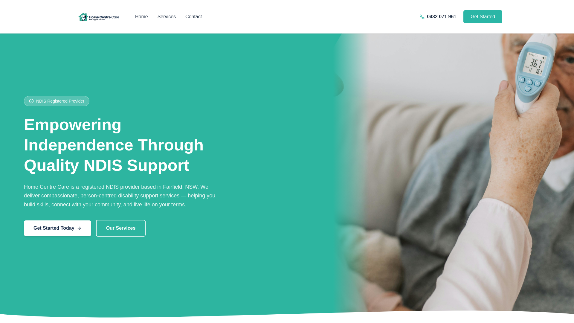 website screenshot of https://homecentre.care/